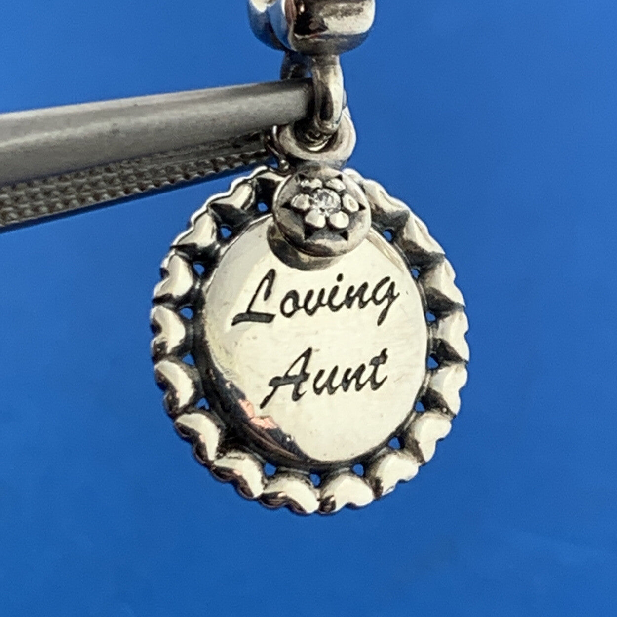 Authentic PANDORA 925 Sterling Silver CZ 791277CZ Loving Aunt Dangle Drop Charm