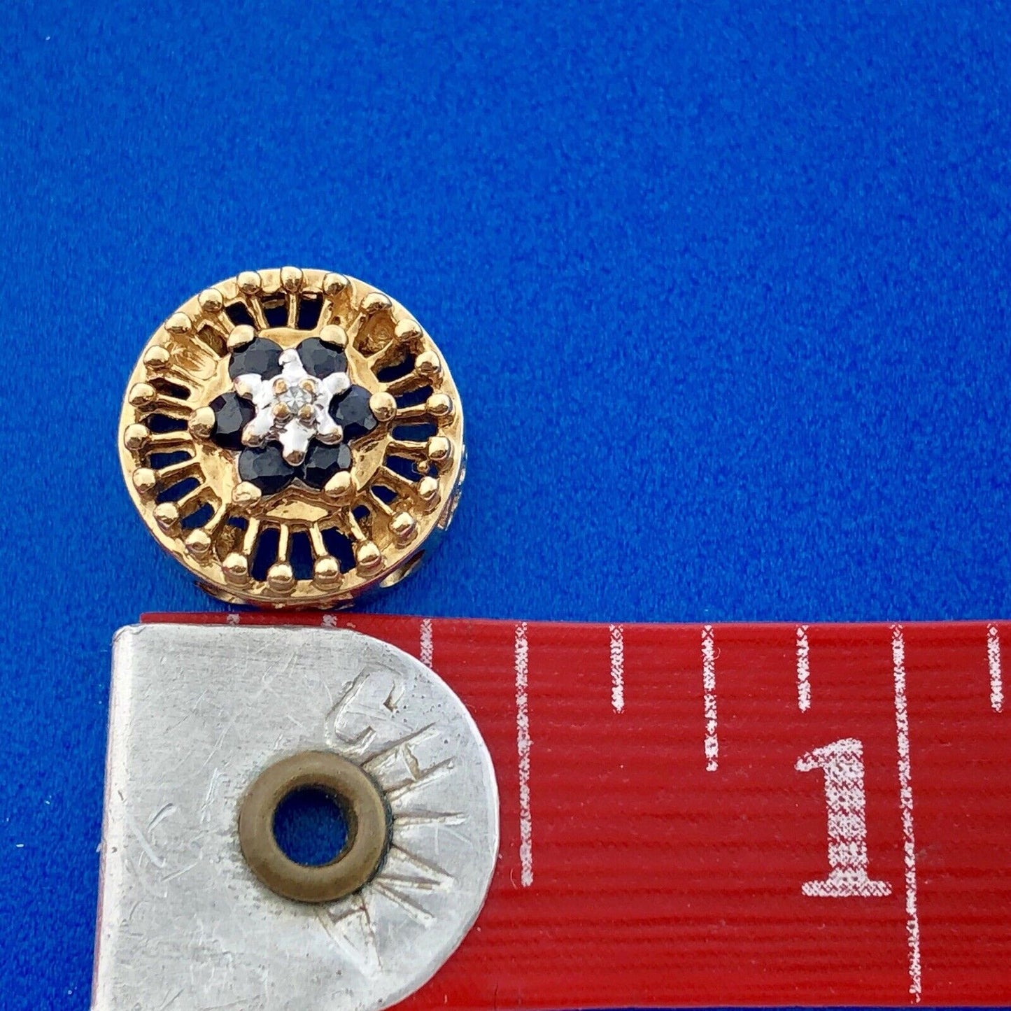 Designer OMG 10K Yellow Gold Blue Sapphire Cluster Slide Charm Diamond Accent