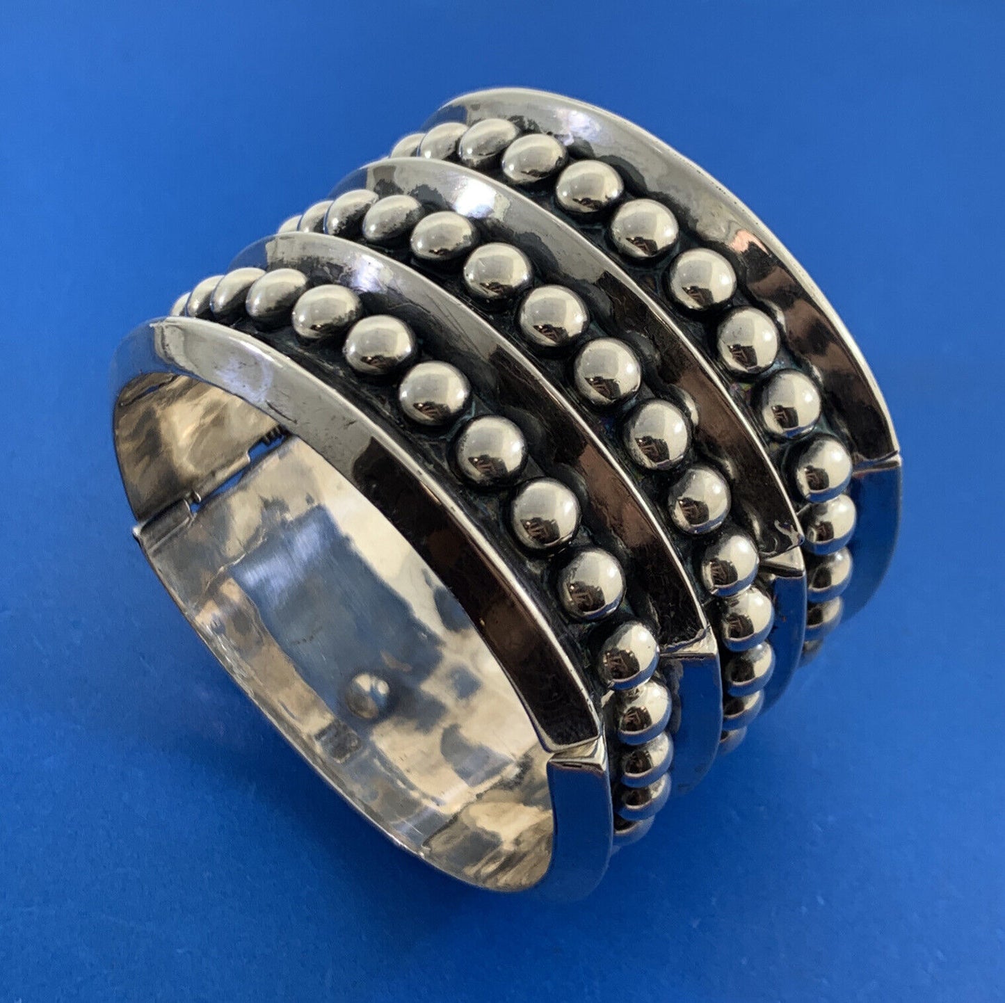 Mid Century Taxco Alfredo Villasana 925 Sterling Silver Statement Cuff Bracelet