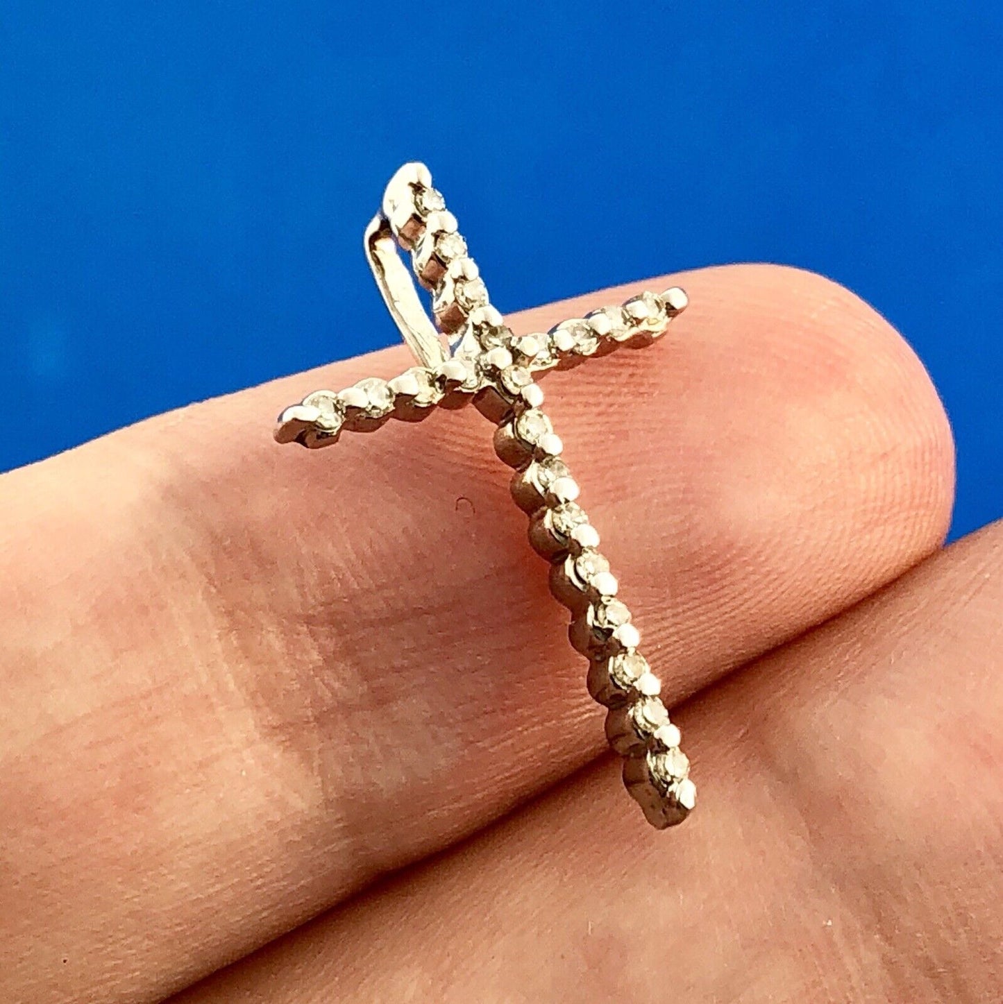 Designer 14K White Gold Pave Diamond Cross Easter Communion Cross Pendant
