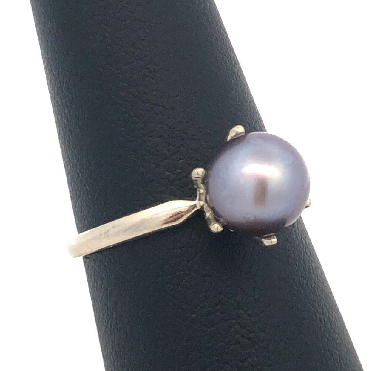 Designer P 14K White Gold Round Tahitian Pearl Solitaire June Anniversary Ring