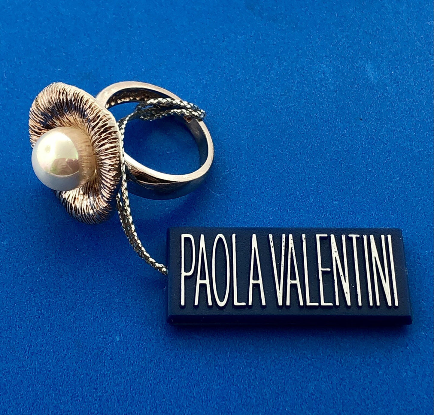 Paola Valentini PV 925 Sterling Silver Pearl Flower Statement Cocktail Ring NWT