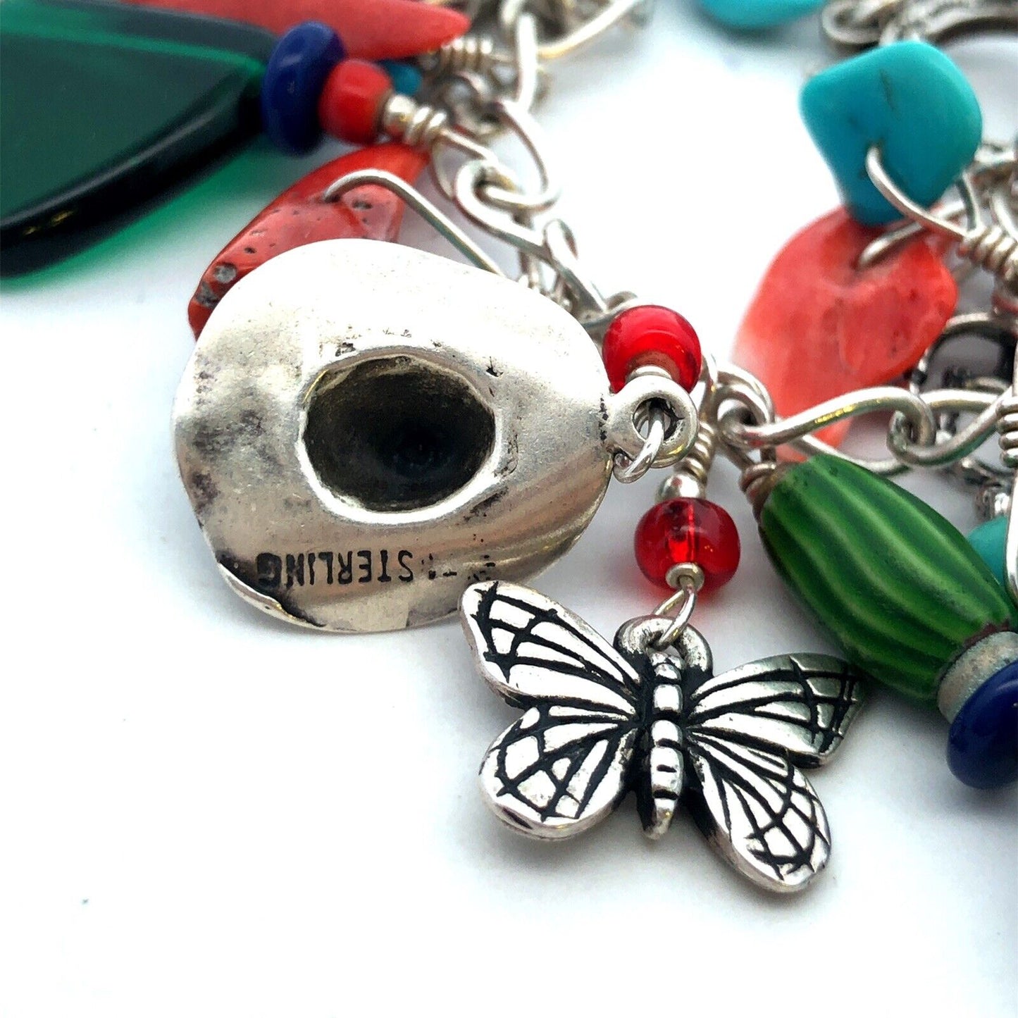 Native American 925 Sterling Silver Multistone Charm Statement Bracelet