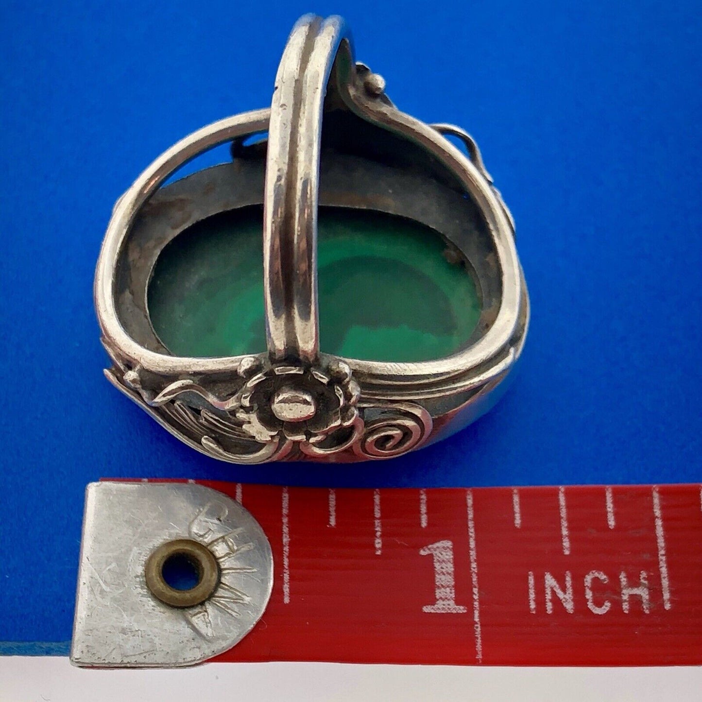 Vintage Native American Artisan 925 Sterling Silver Malachite Statement Ring