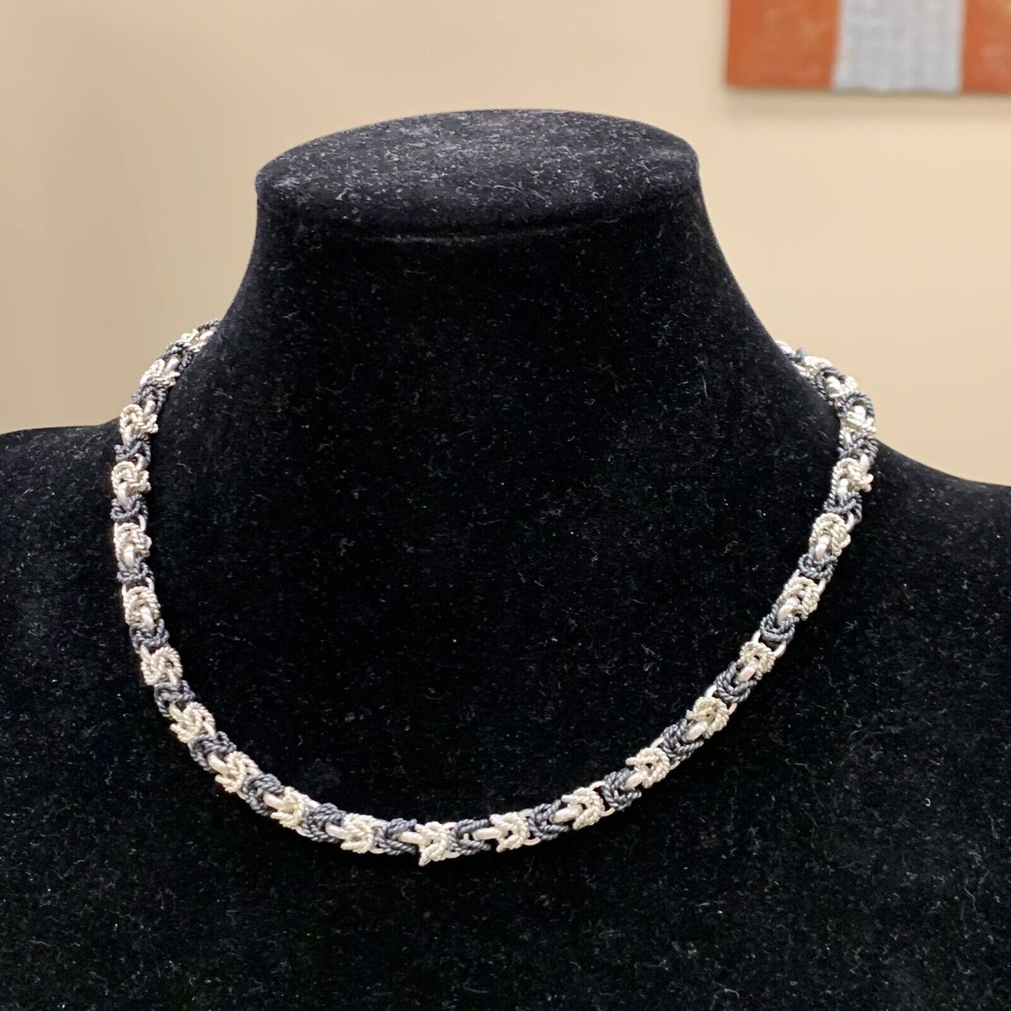 Taxco Mexico TV-53 Two Toned Sterling Silver 925 Circle Rope 16" Chain Necklace