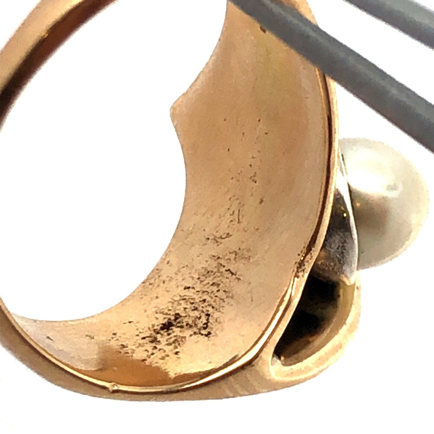 Vintage BAN 14K Yellow Gold Egg Oval Pearl Modernist Statement Ring