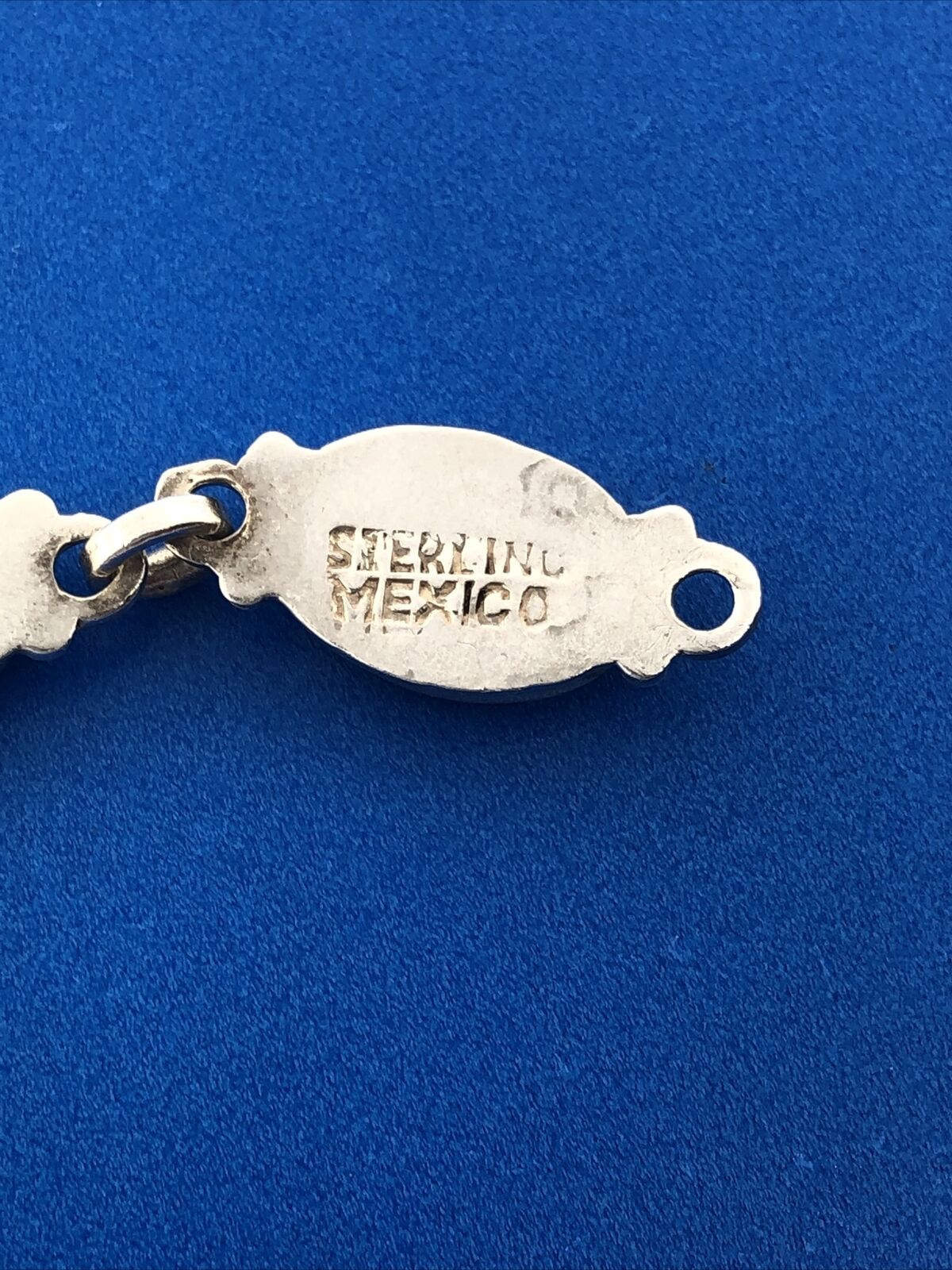 Vintage Taxco Mexico 925 Sterling Silver Abalone Oval Panel Link Bracelet