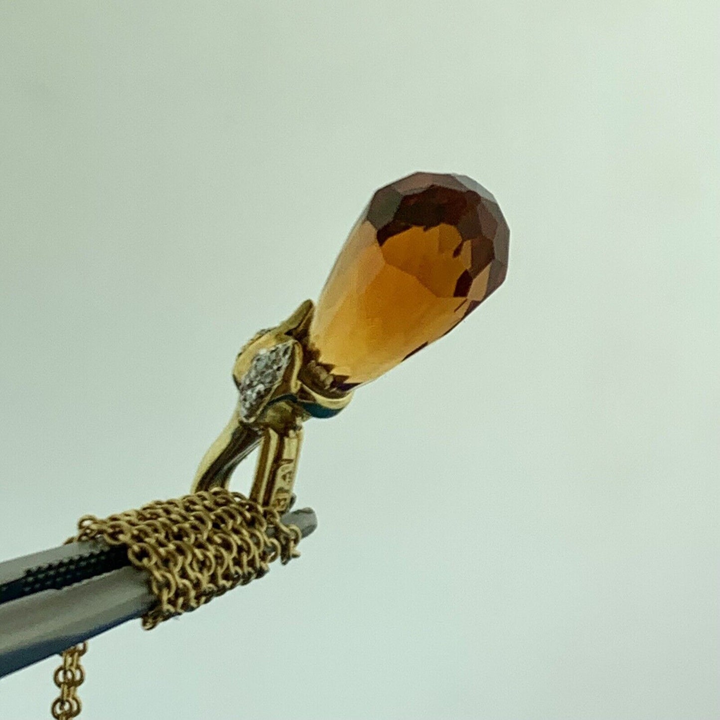 Gorgeous 18k Yellow Gold Orange Citrine Diamond Accent Floral 16" Chain Necklace