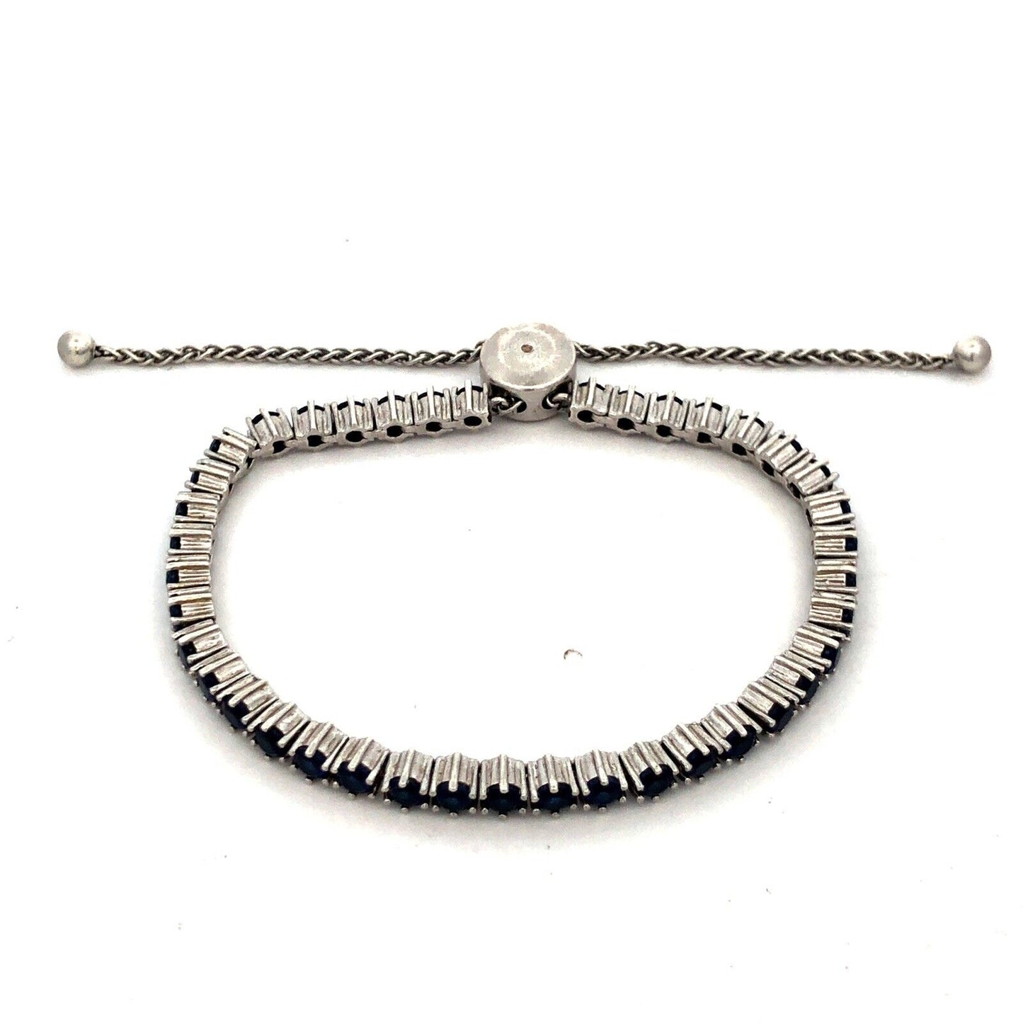 Designer DL 925 Sterling Silver Round Blue Sapphire Adjusable Tennis Bracelet