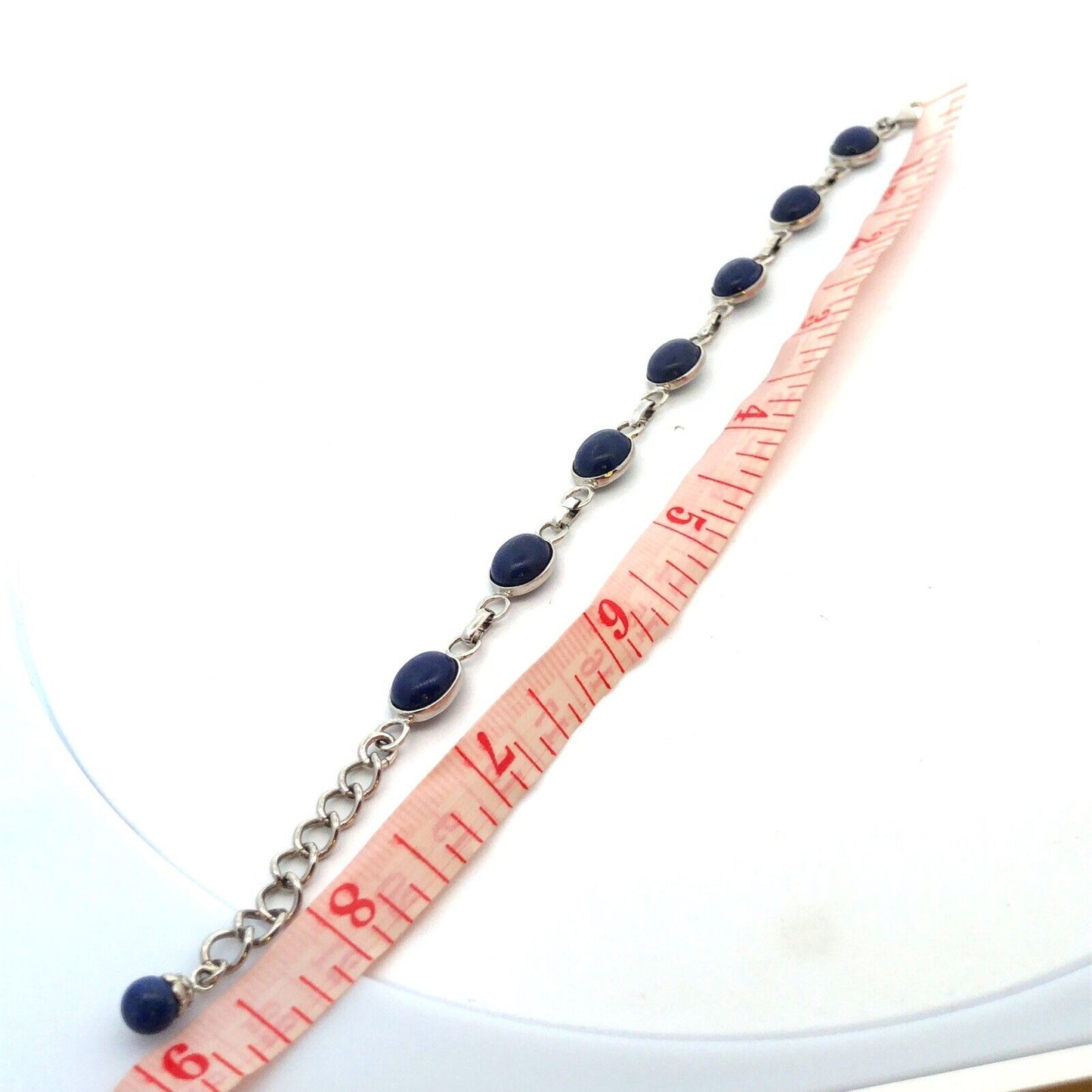 Estate 925 Sterling Silver Oval Cabochon Blue Lapis Lazuli Tennis Bracelet