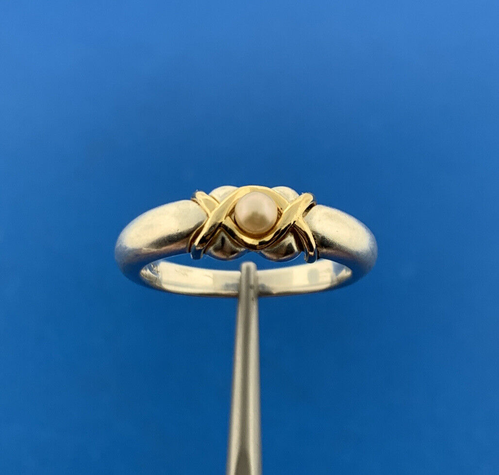 Designer THL 925 Sterling Silver Pearl Brushed Finish Two Tone Band Ring