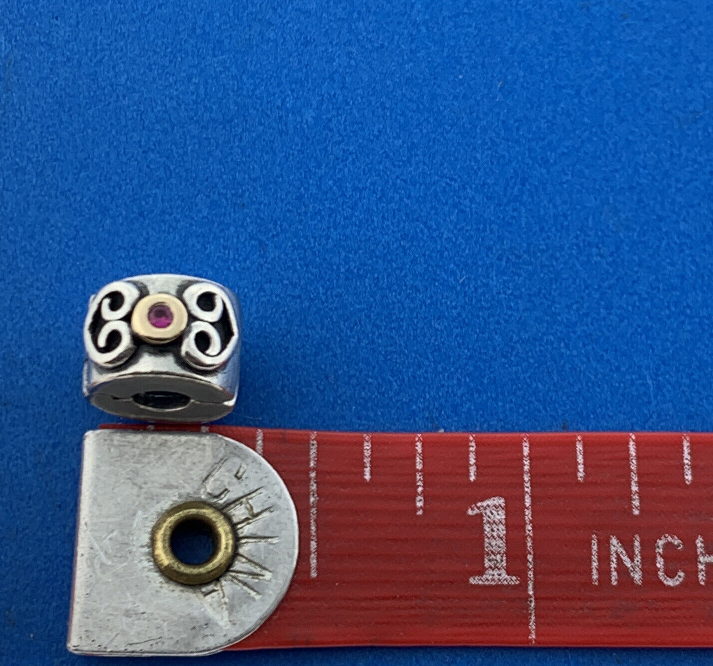 Authentic PANDORA Sterling Silver 14K Pink Sapphire Scroll Heart 790382PSA Charm