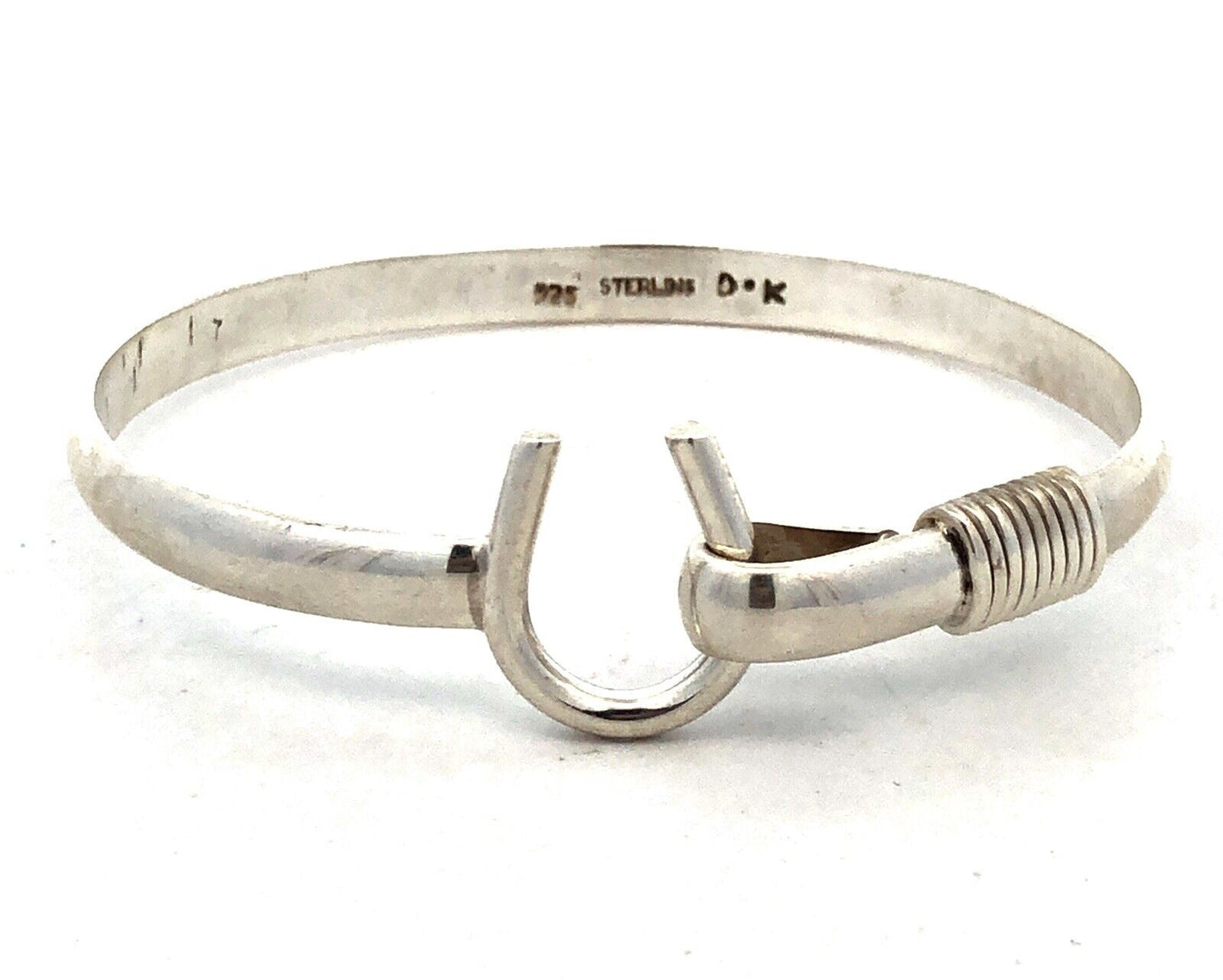 Native American DK 925 Sterling Silver Horseshoe Lasso Bangle Bracelet