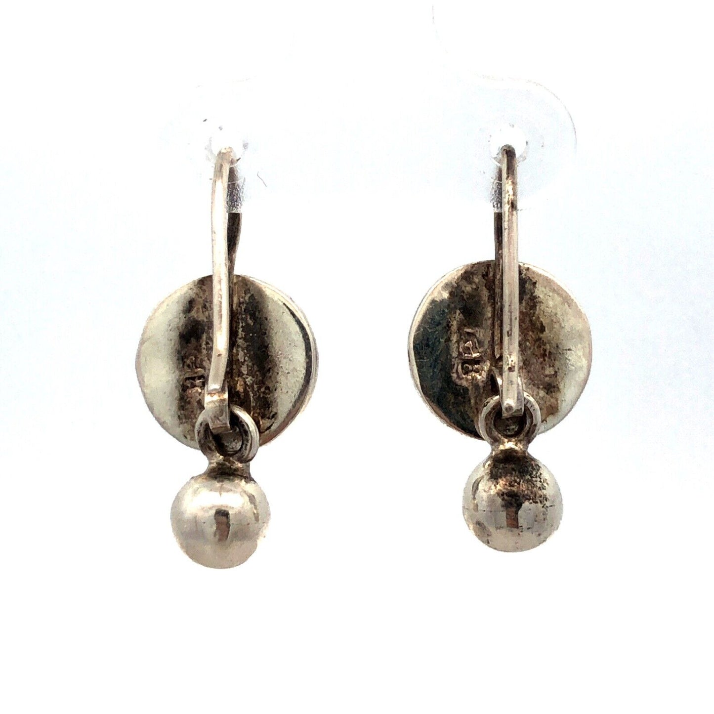 Designer 925 Sterling Silver Garnet Cabochon Drop Dangle Modernist Earrings