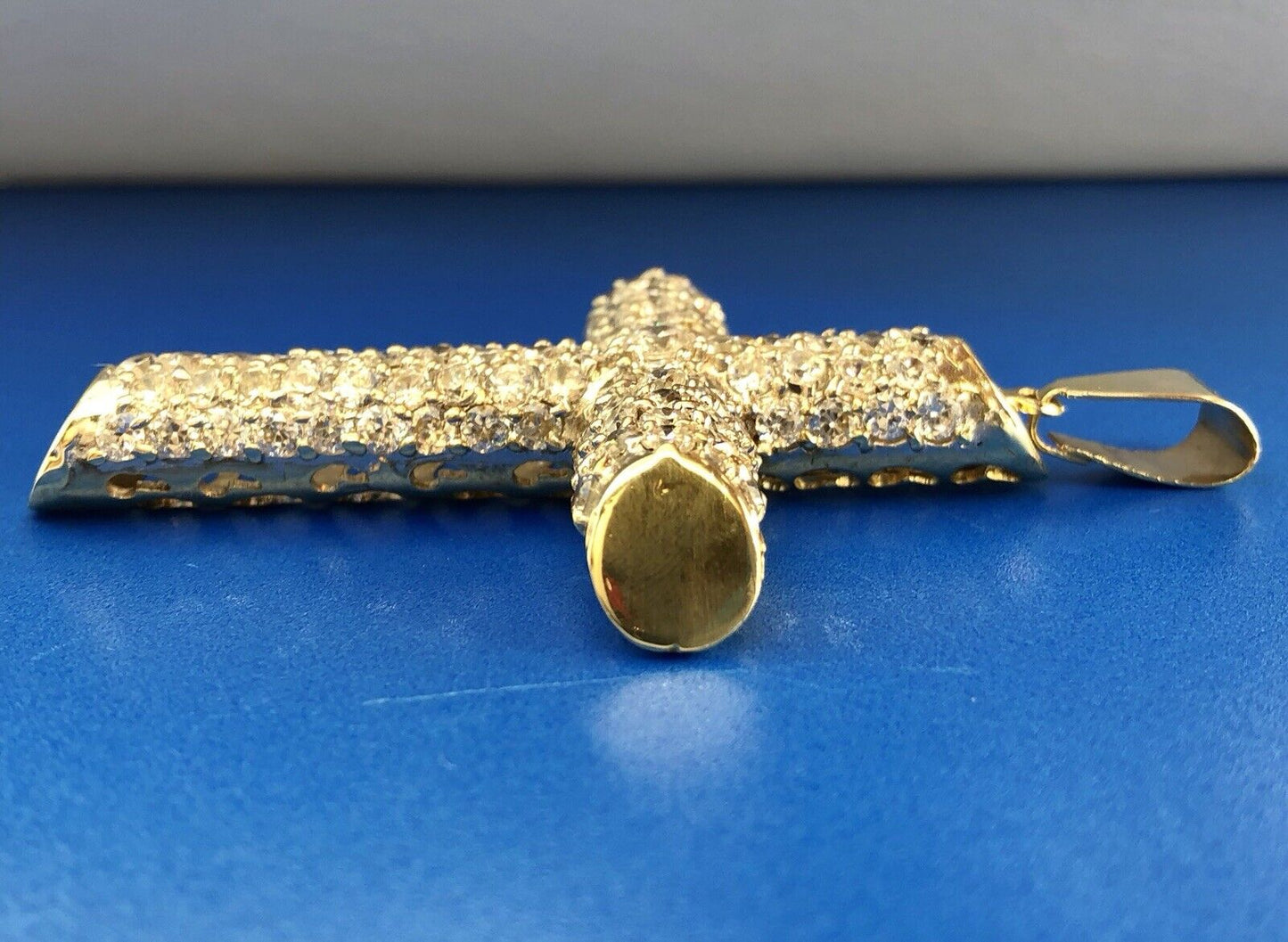 Statement 10K Yellow Gold Cubic Zirconia Encrusted Cross Religious Pendant