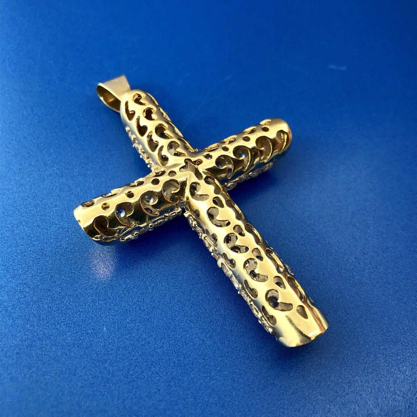 Statement 10K Yellow Gold Cubic Zirconia Encrusted Cross Religious Pendant