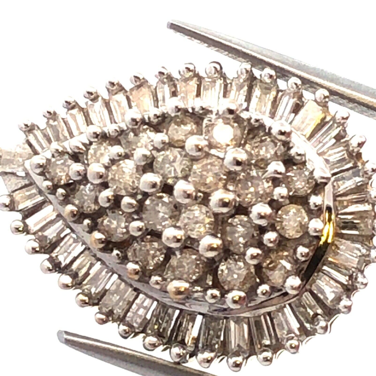 10K Yellow White Gold Diamond Cluster Pear Shaped Statement Pendant