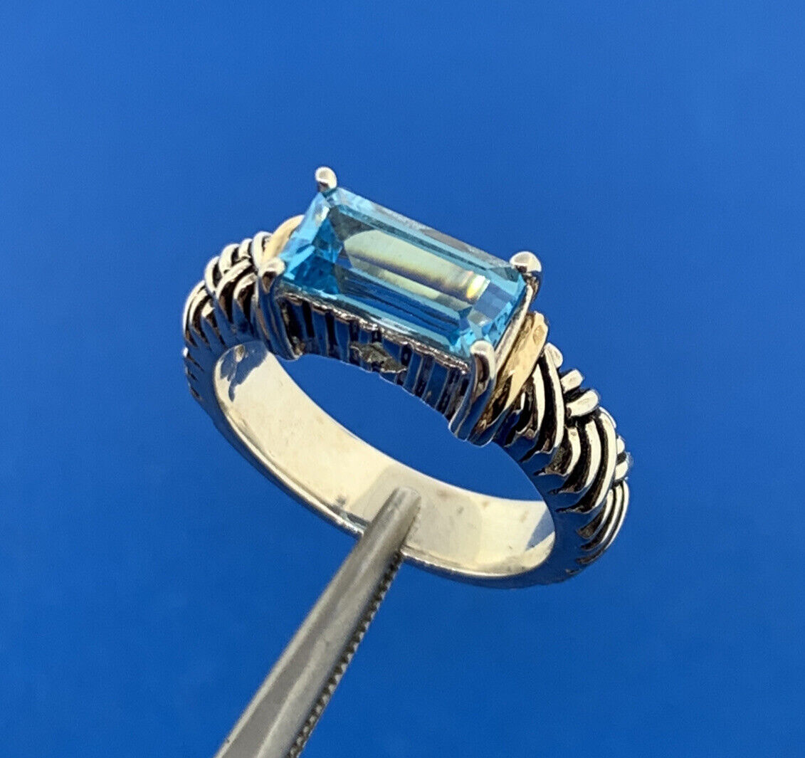 Andrea Candela 14K Yellow Gold 925 Sterling Silver Blue Topaz Woven Cable Ring