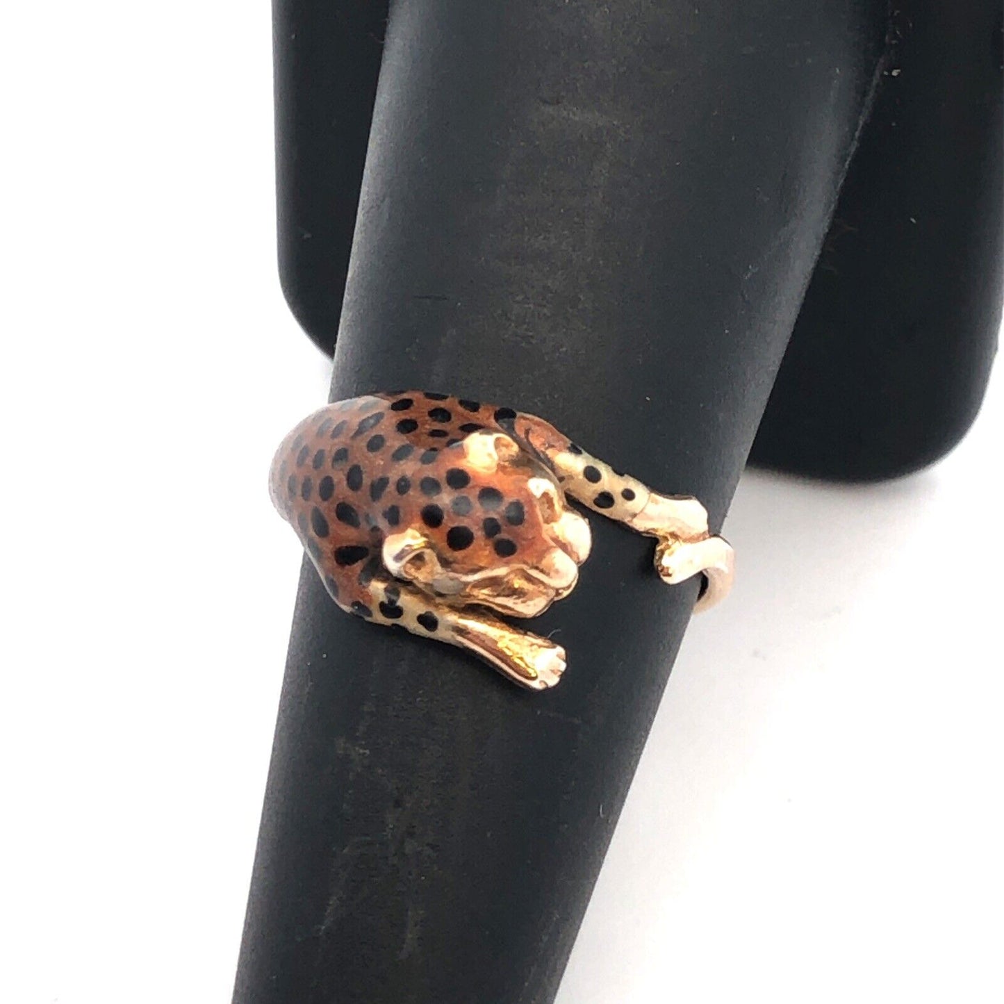 Designer SLC 925 Sterling Silver Yellow Gold Enamel 3D Cheetah Ring