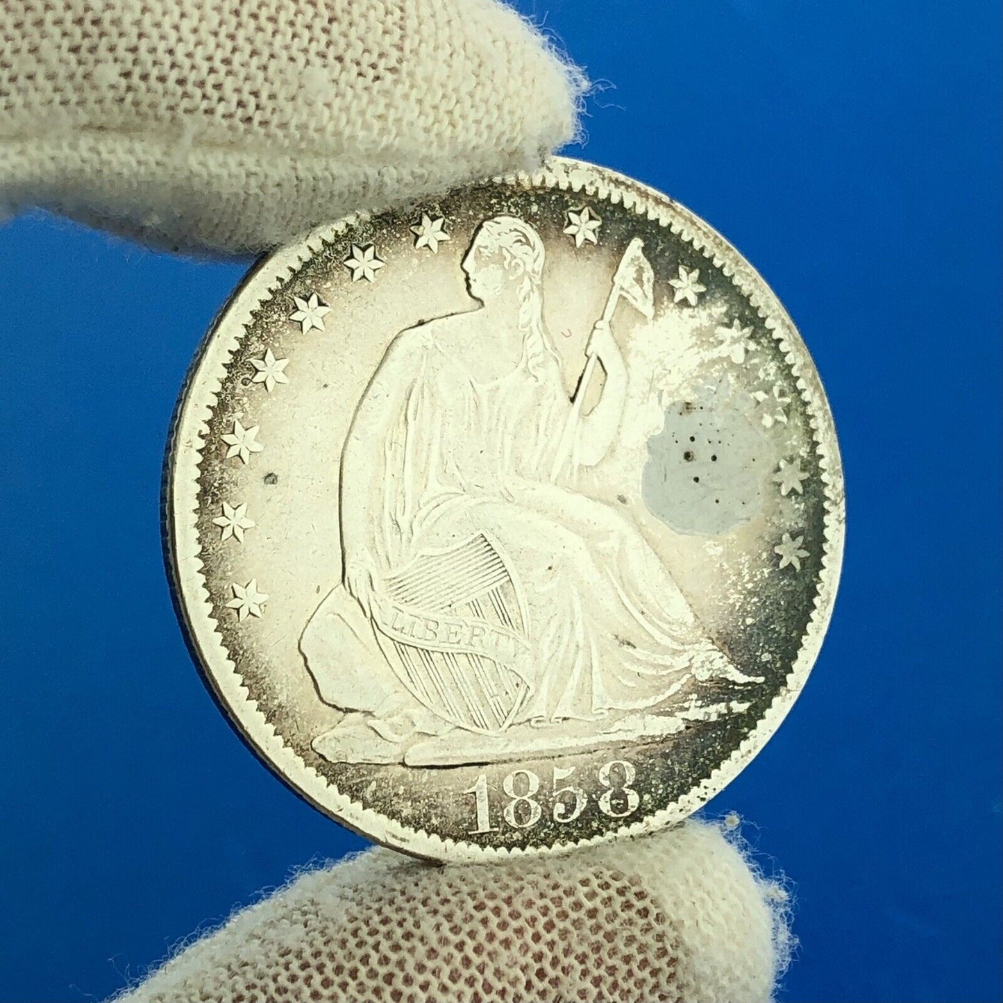 1858 O Silver Seated Liberty Half Dollar New Orleans Possible Lamination Error
