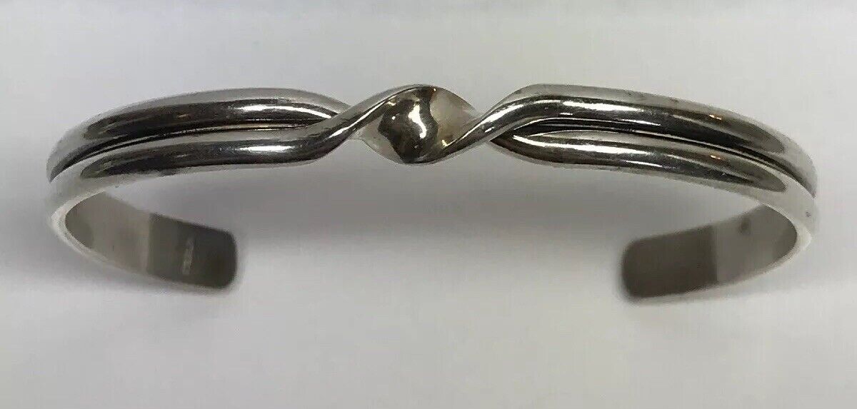 Vintage Sterling Silver 925 Modernist Twist Open Cuff Bracelet