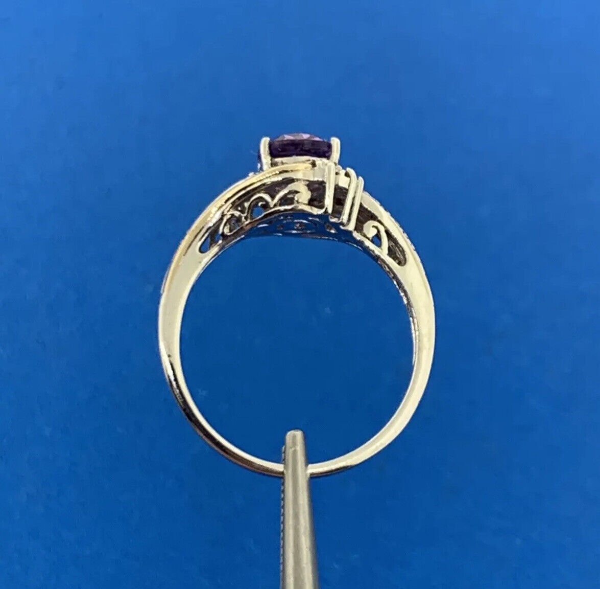Designer 925 Sterling Silver 10K Gold Two Tone Amethyst Diamond Ring