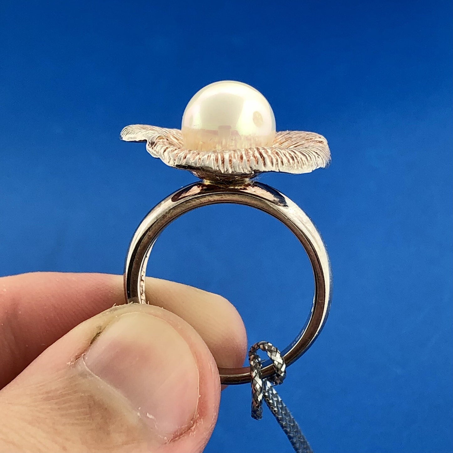Paola Valentini PV 925 Sterling Silver Pearl Flower Statement Cocktail Ring NWT