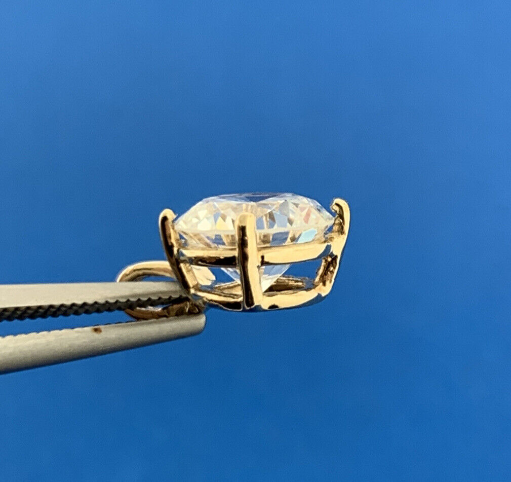 14K Yellow Gold Brilliant Round Cubic Zirconia CZ Solitaire Pendant 2 Carat