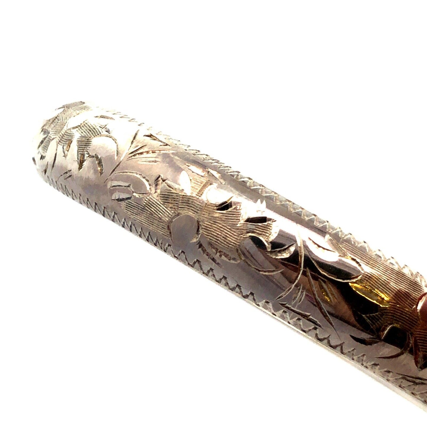 Vintage Longcraft 925 Sterling Silver Floral Scroll Etched Hinged Cuff Bracelet