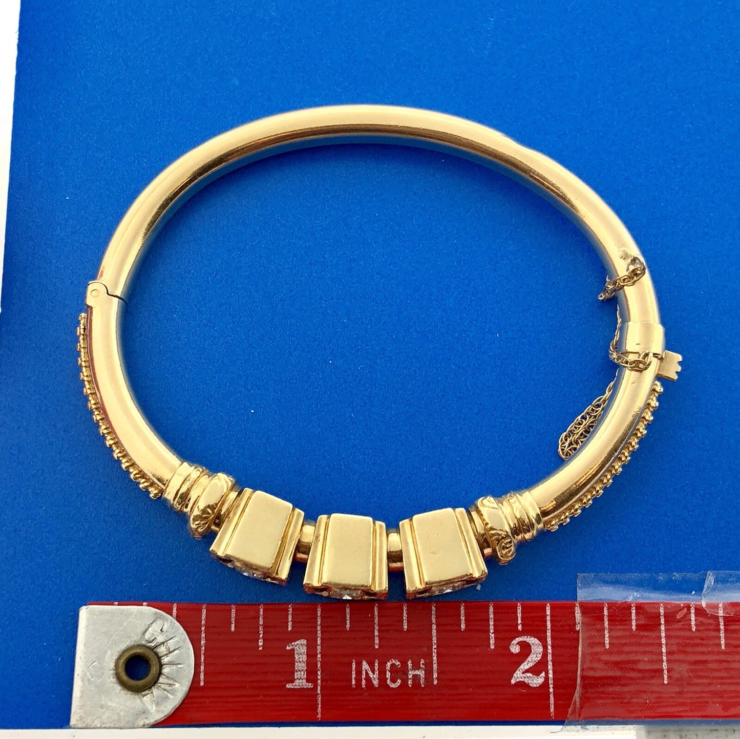 Stunning Designer 1930s Etruscan 14k Yellow Gold Diamond Bangle Bracelet