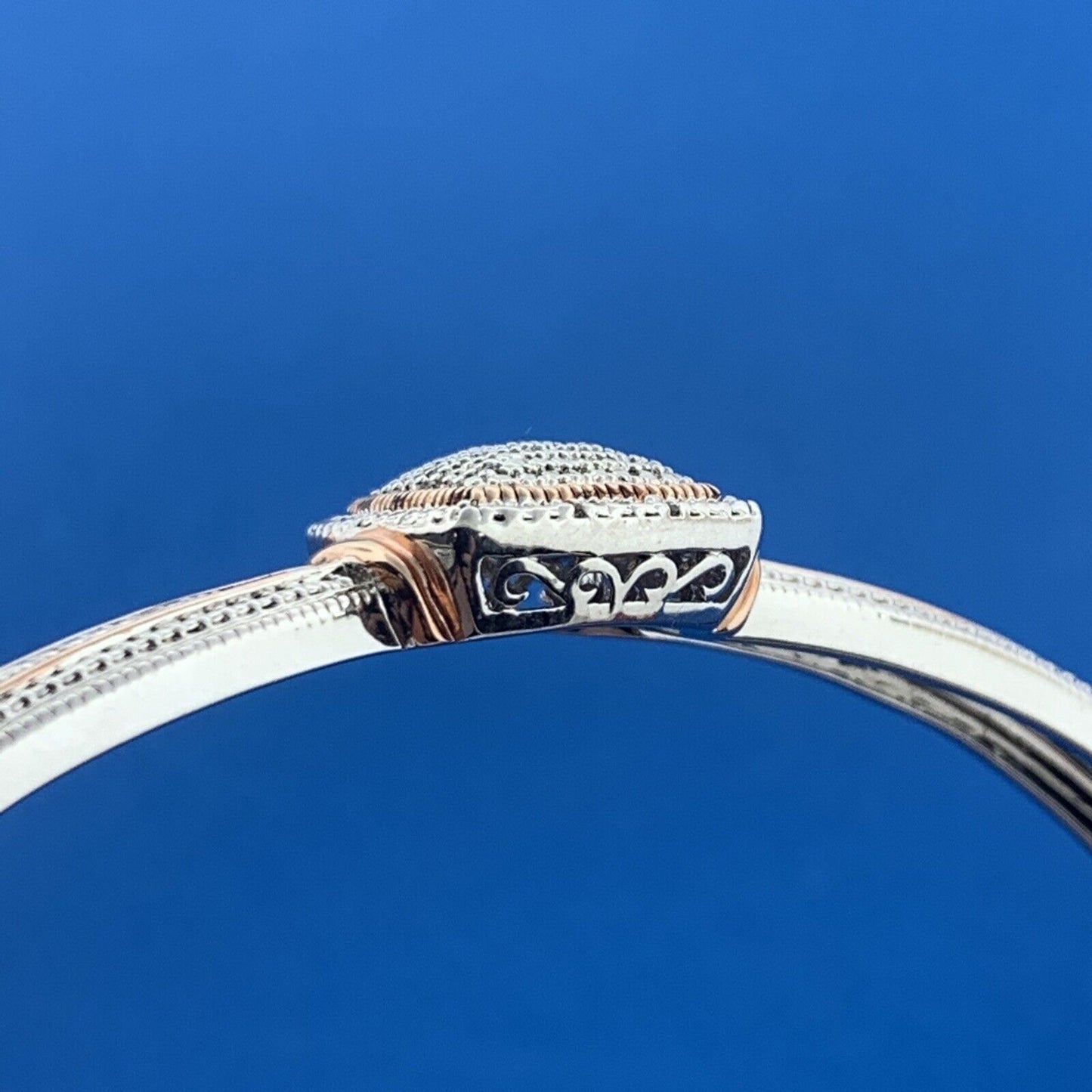 Designer BR SUN Silver Toned Round Cut Diamond 7.5" Hinged Cuff Bracelet