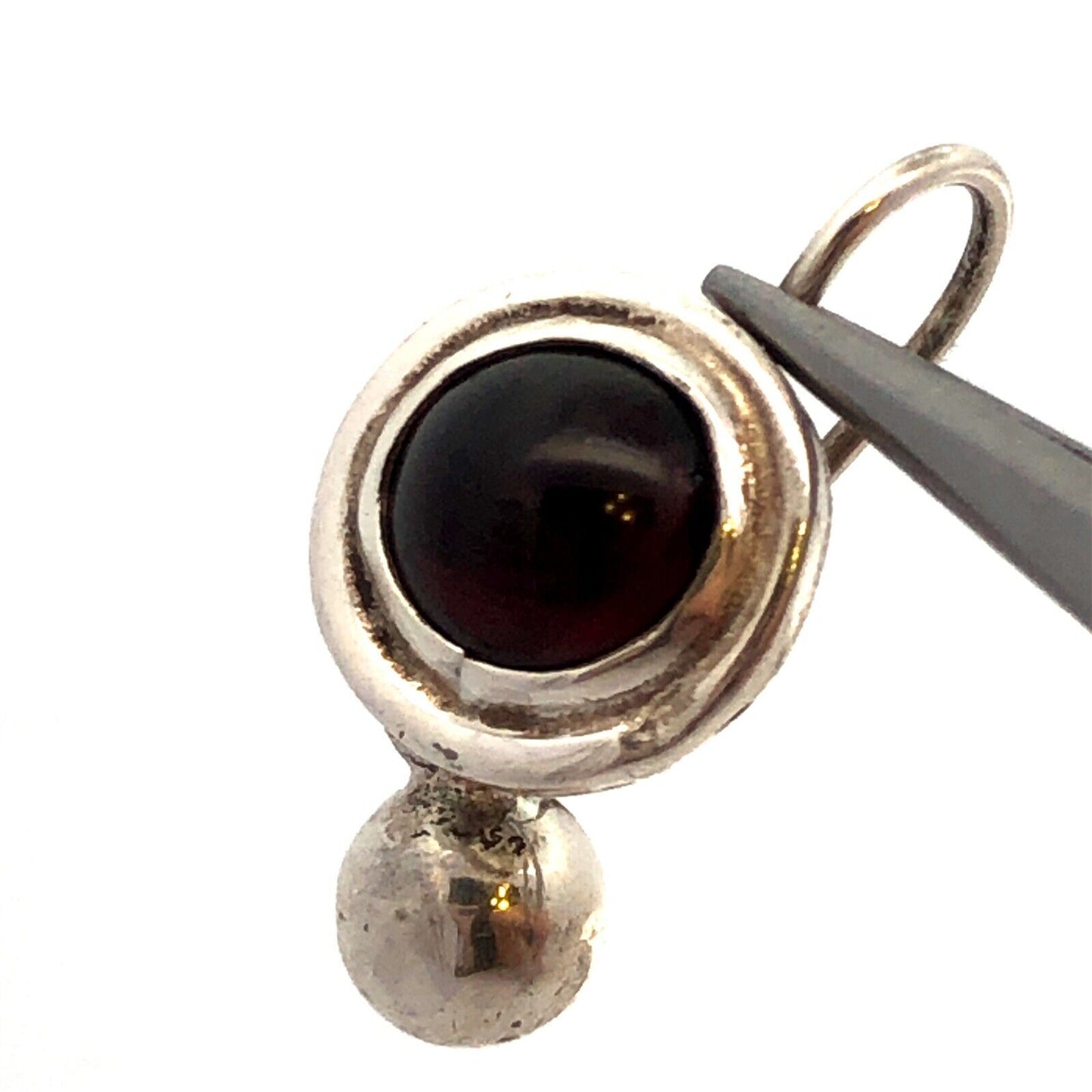 Designer 925 Sterling Silver Garnet Cabochon Drop Dangle Modernist Earrings