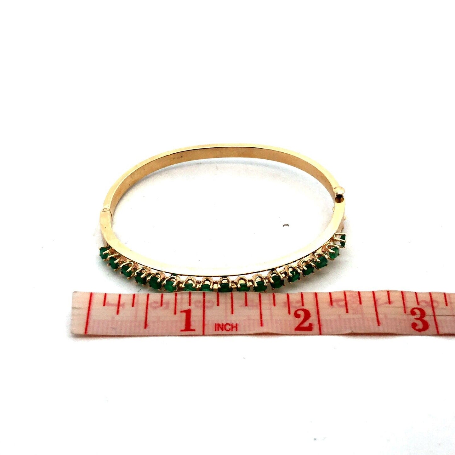 Estate 14K Yellow Gold Emerald May Anniversary Hinged Bangle Bracelet