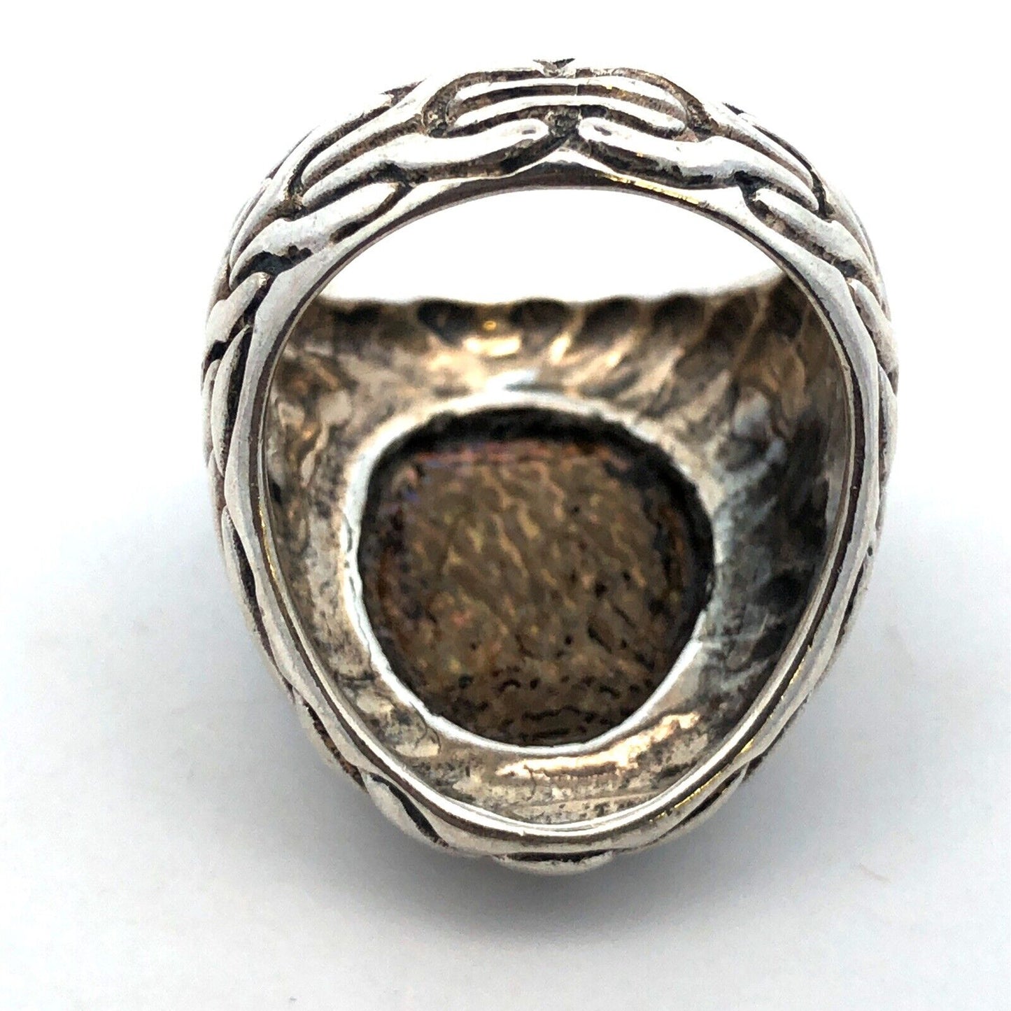 Designer CFJ 925 Sterling Silver Oval Abalone Textured Modernist Dome Ring