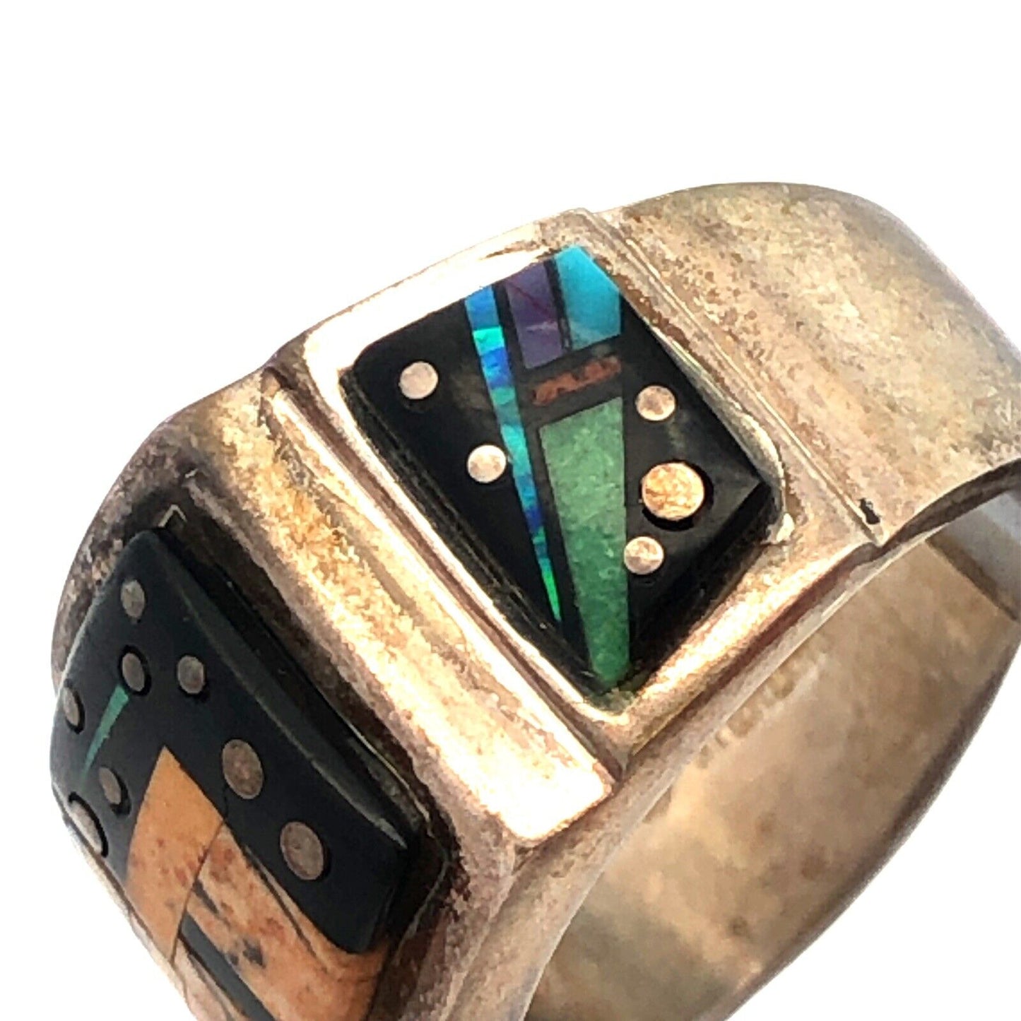 Calvin Begay Starry Night in the Pueblo Sterling Silver 925 Navajo Band Ring