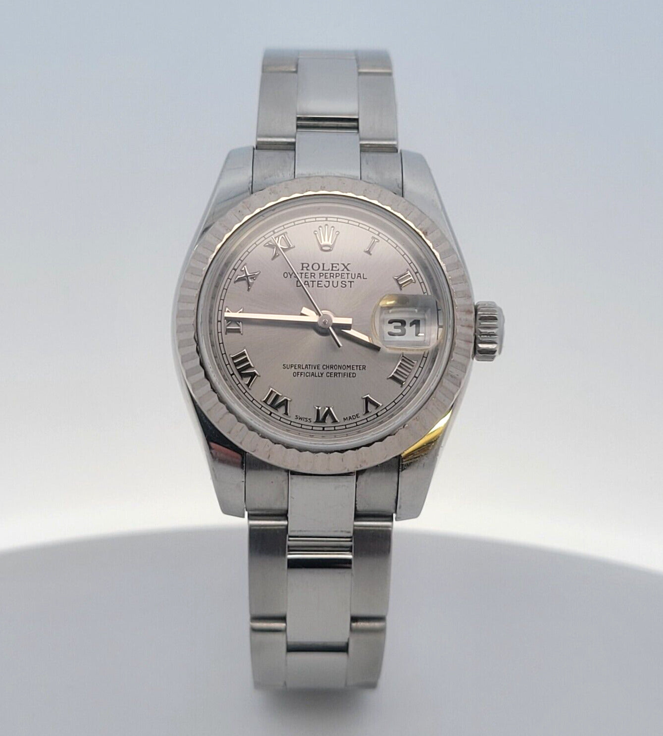 Ladies Rolex Oyster Perpetual Datejust Stainless Rhodium Roman Dial - 179174