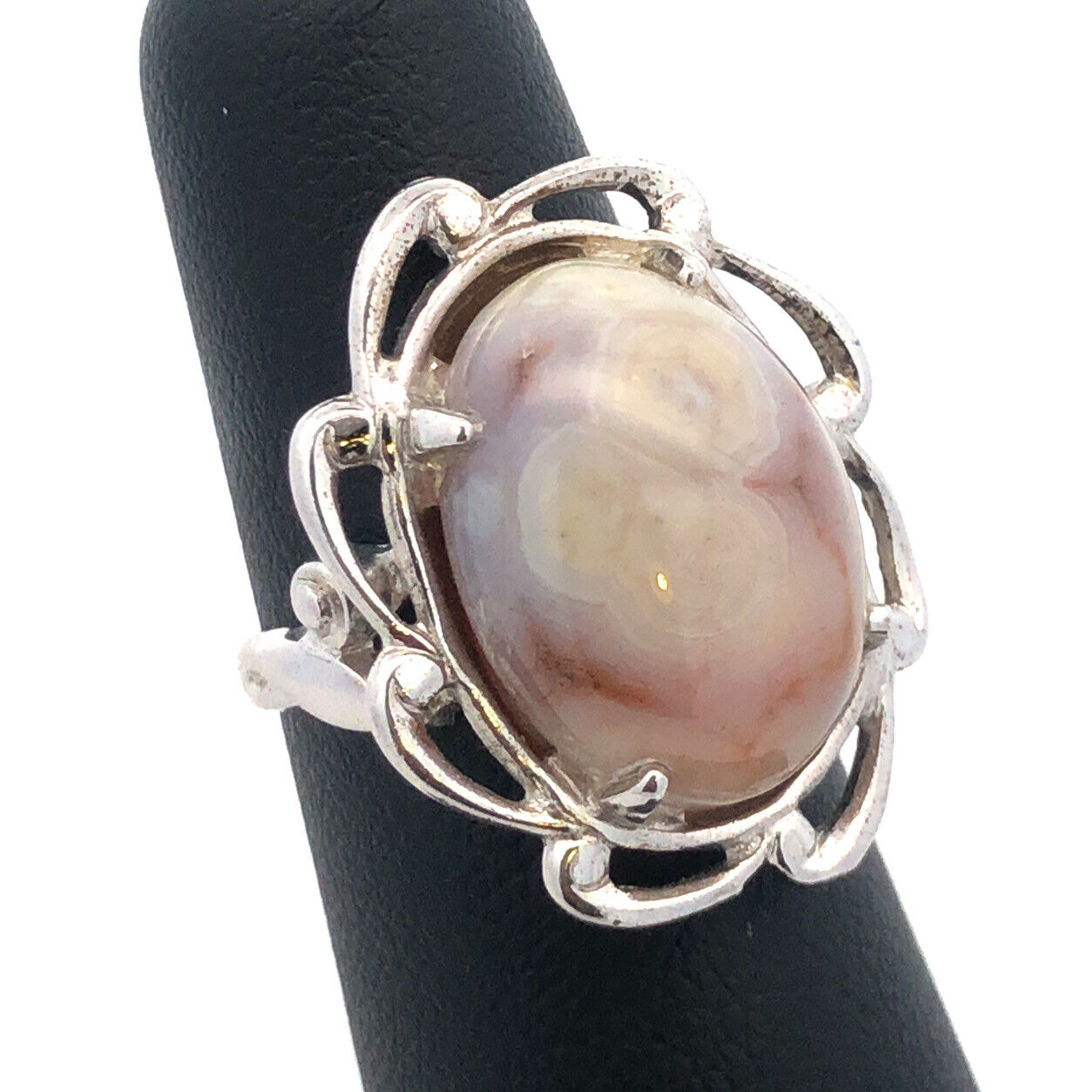 Designer 925 Sterling Silver Oval Agate Cabochon Statement Cocktail Ring