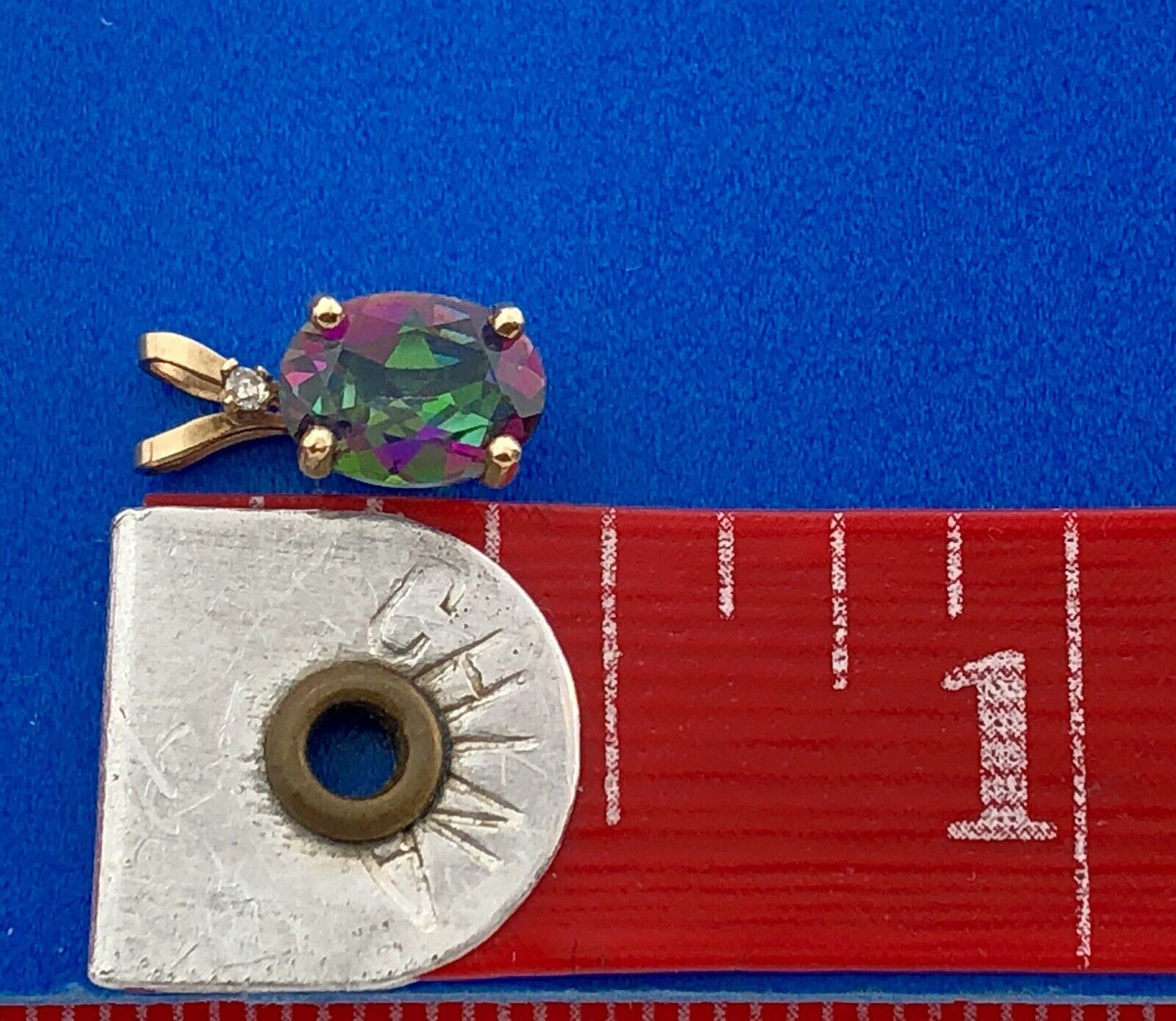 Designer 10k Yellow Gold Oval Mystic Topaz Diamond Accented Pendant