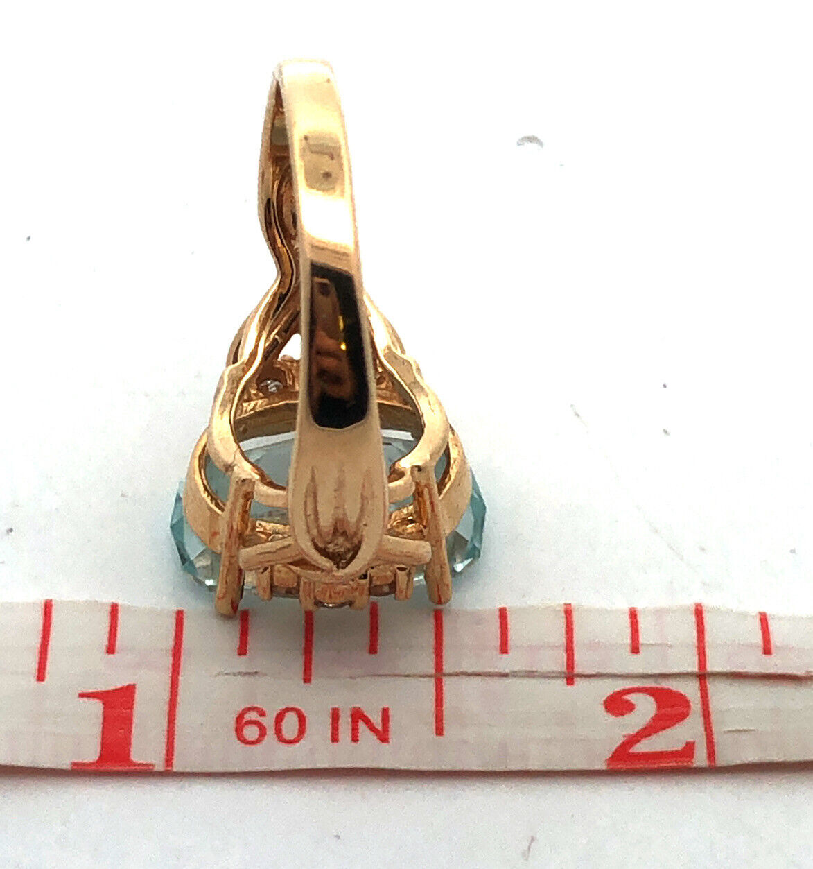 Designer 14K Yellow Gold Blue Topaz Diamond Statement Cocktail Ring Size 8.25