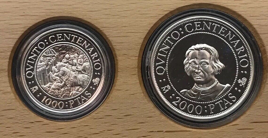 1989 Spain 500th Anniversary Discovery Of The Americas 7 Coin Silver Pesetas Set