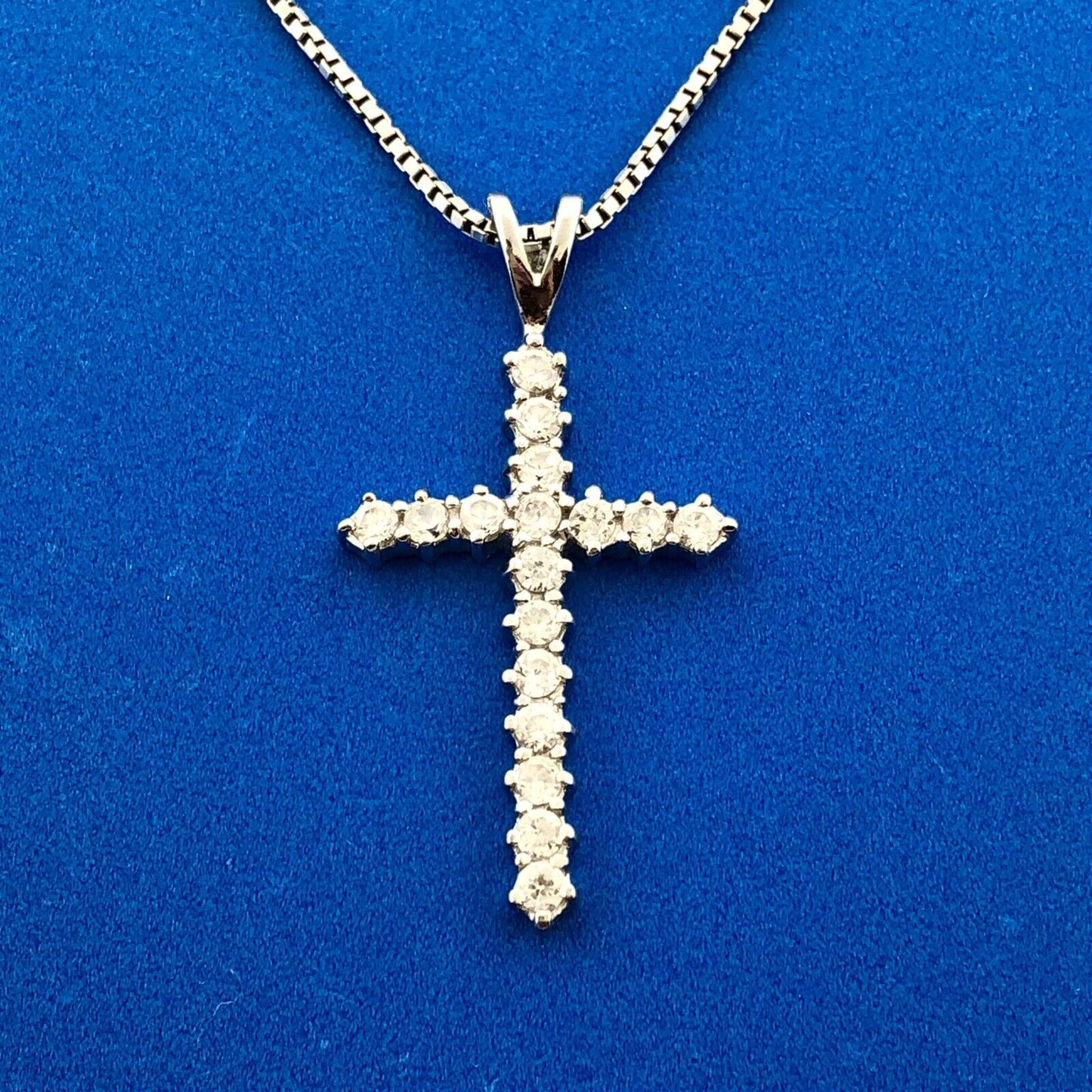 Stunning Sterling Silver 925 CZ Religious Faith 20" Box Chain Cross Necklace