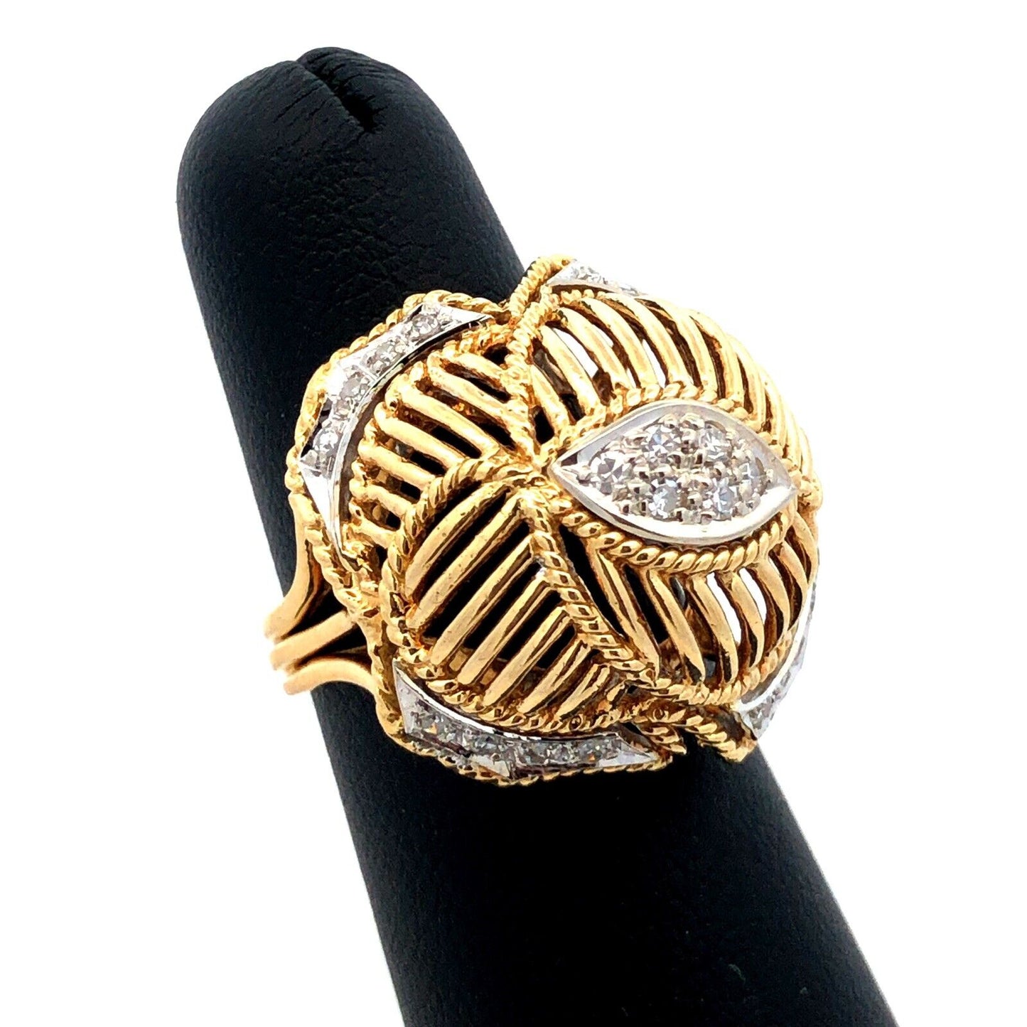 Vintage 10K Yellow Gold White Topaz Dome Cocktail Statement Ring