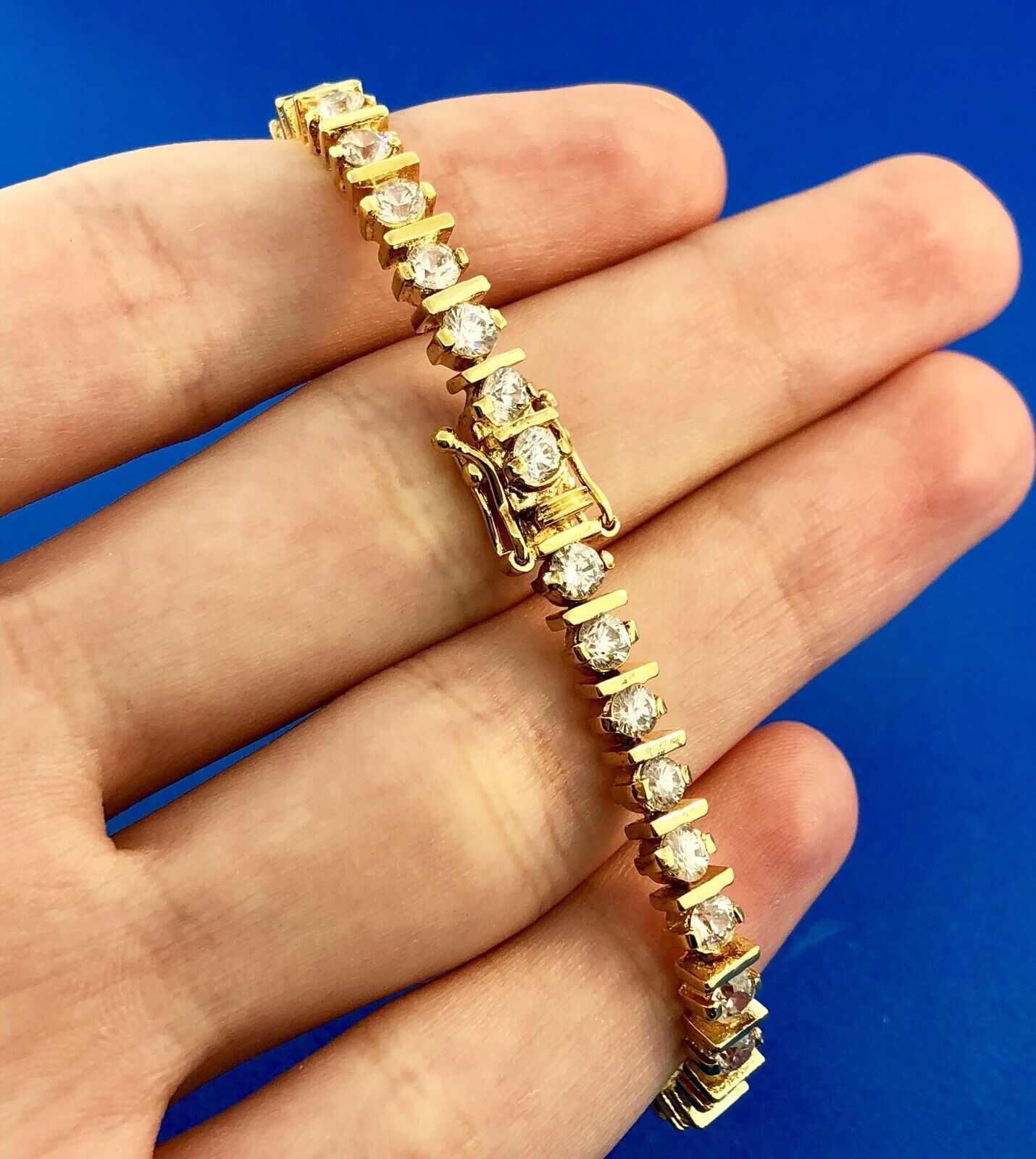 Dramatic 925 Sterling Silver Vermeil Cubic Zirconia CZ Statement Tennis Bracelet