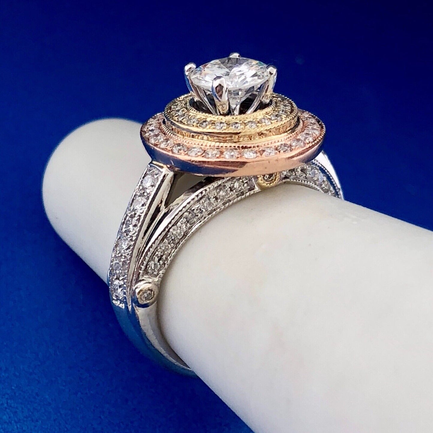 Designer 14K White Yellow Rose Gold Diamond Solitaire Halo Engagement Ring