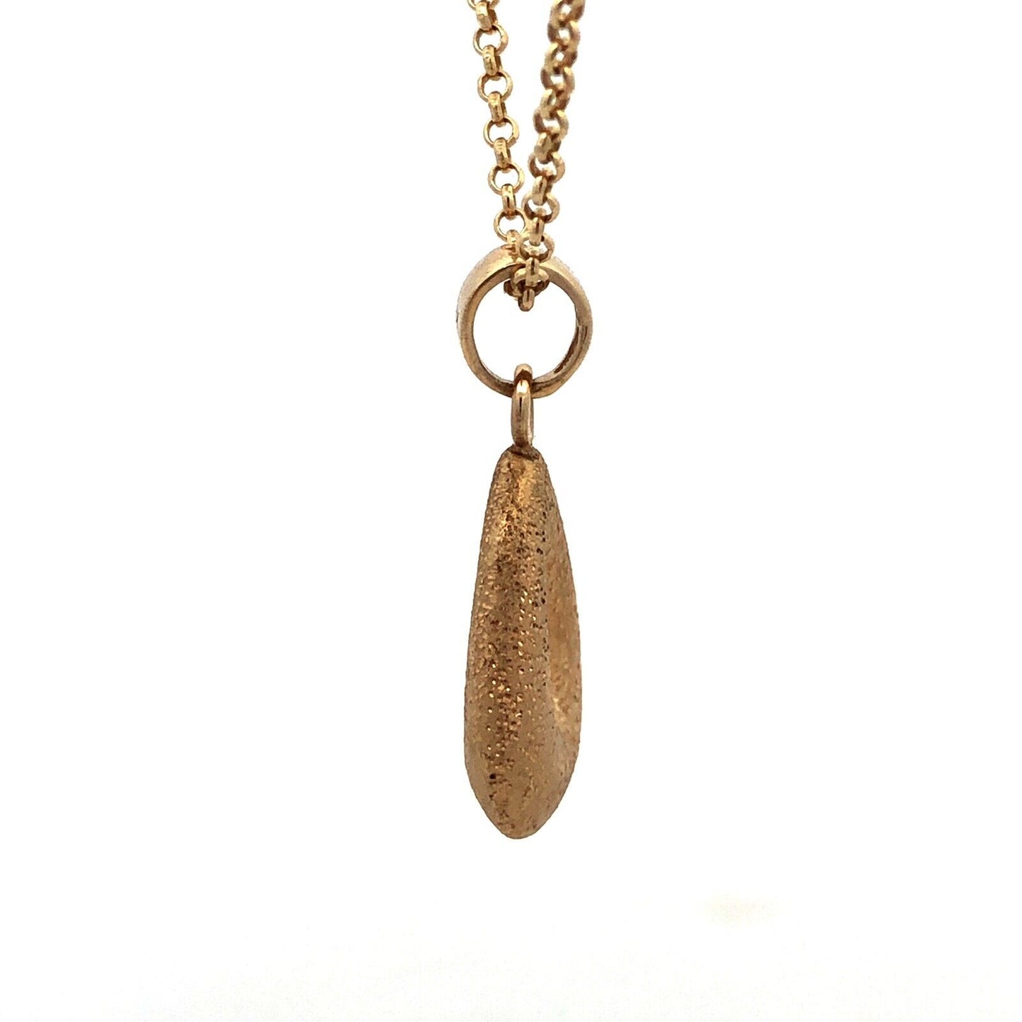 925 Sterling Silver Vermeil Estate Gold Tone Textured Teardrop Pendant Necklace