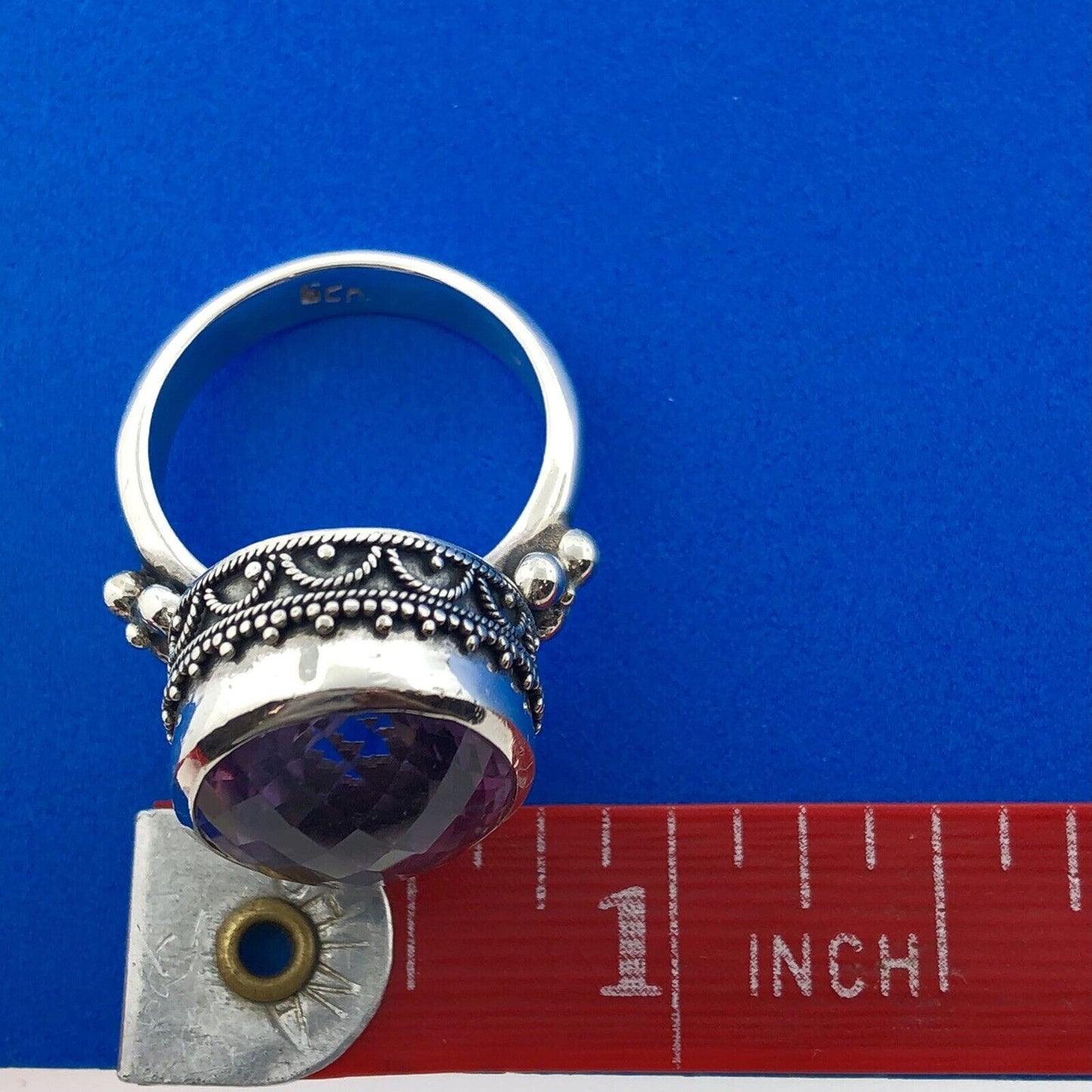 Stunning Sterling Silver 925 Faceted 13.25 ct Amethyst Dome Ring Size 8.75