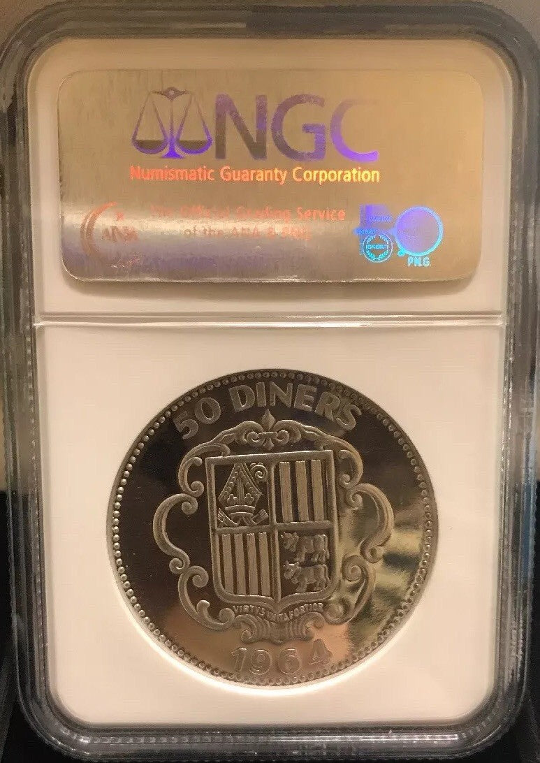 1964 Andorra Platinum 50 Diners Napoleon NGC Proof 64 UC Super Rare 1 Of 3 Mntg