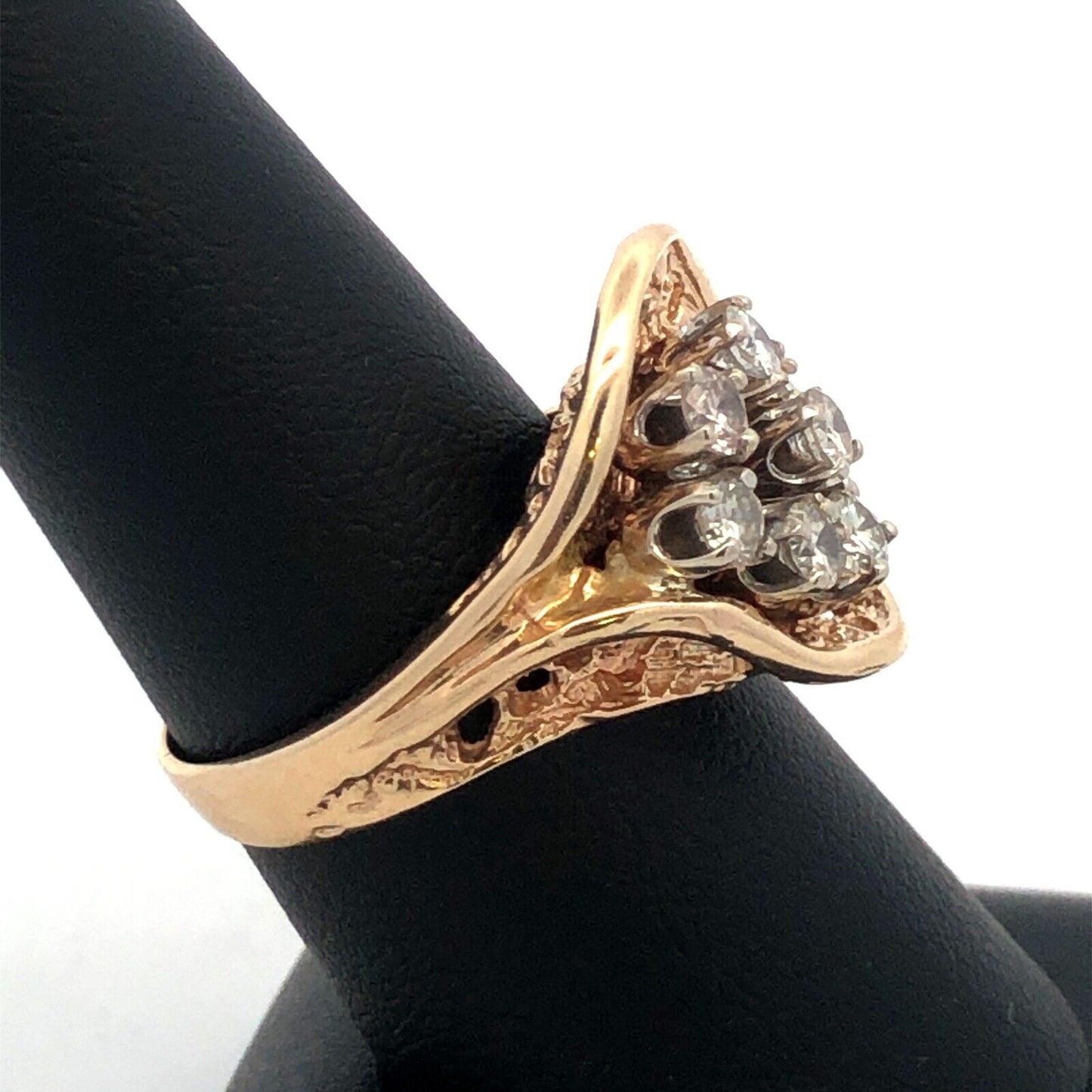 Estate 14K Yellow Gold Round Diamond Cluster Nugget Statement Ring