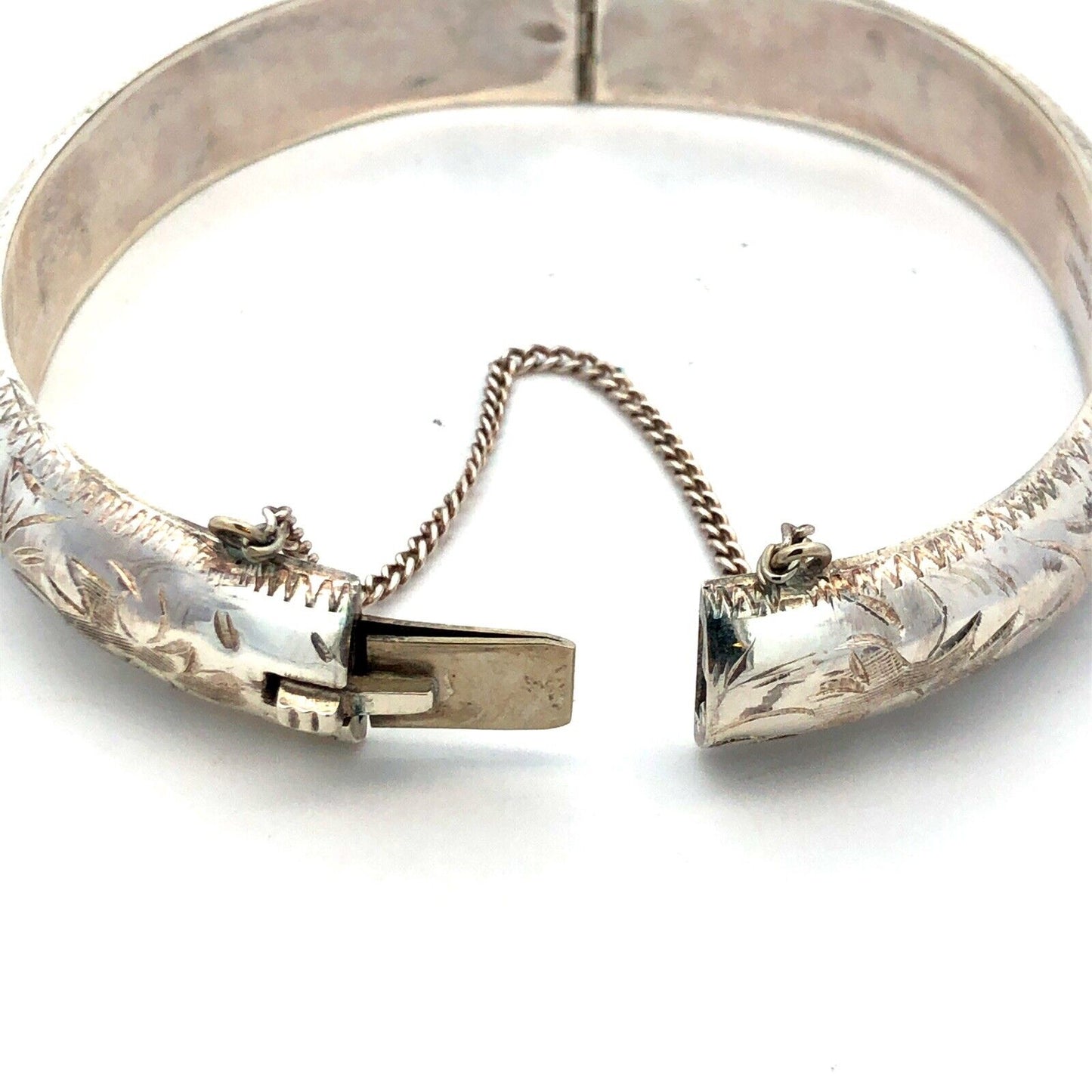Vintage Longcraft 925 Sterling Silver Floral Scroll Etched Hinged Cuff Bracelet