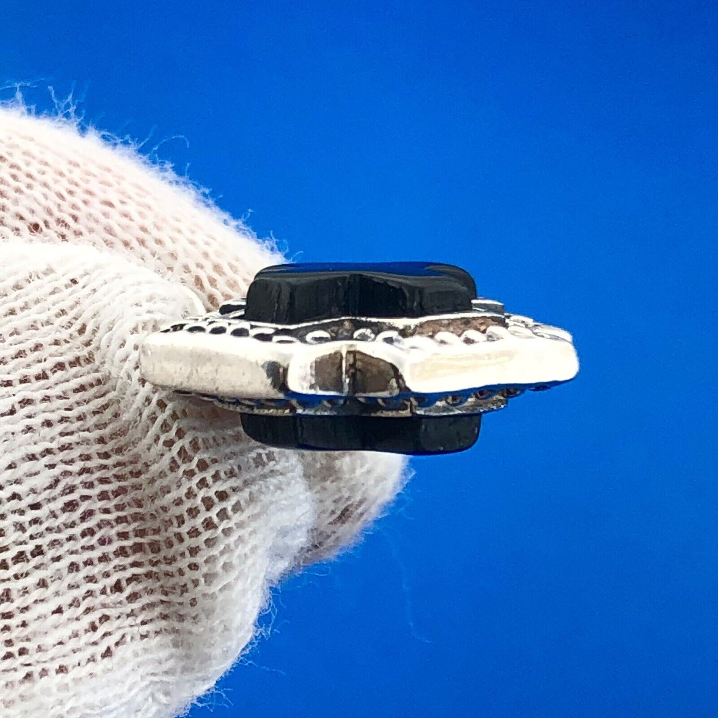 Vintage Mexico 925 Sterling Silver Black Onyx Heart Cross Toggle Charm Bracelet